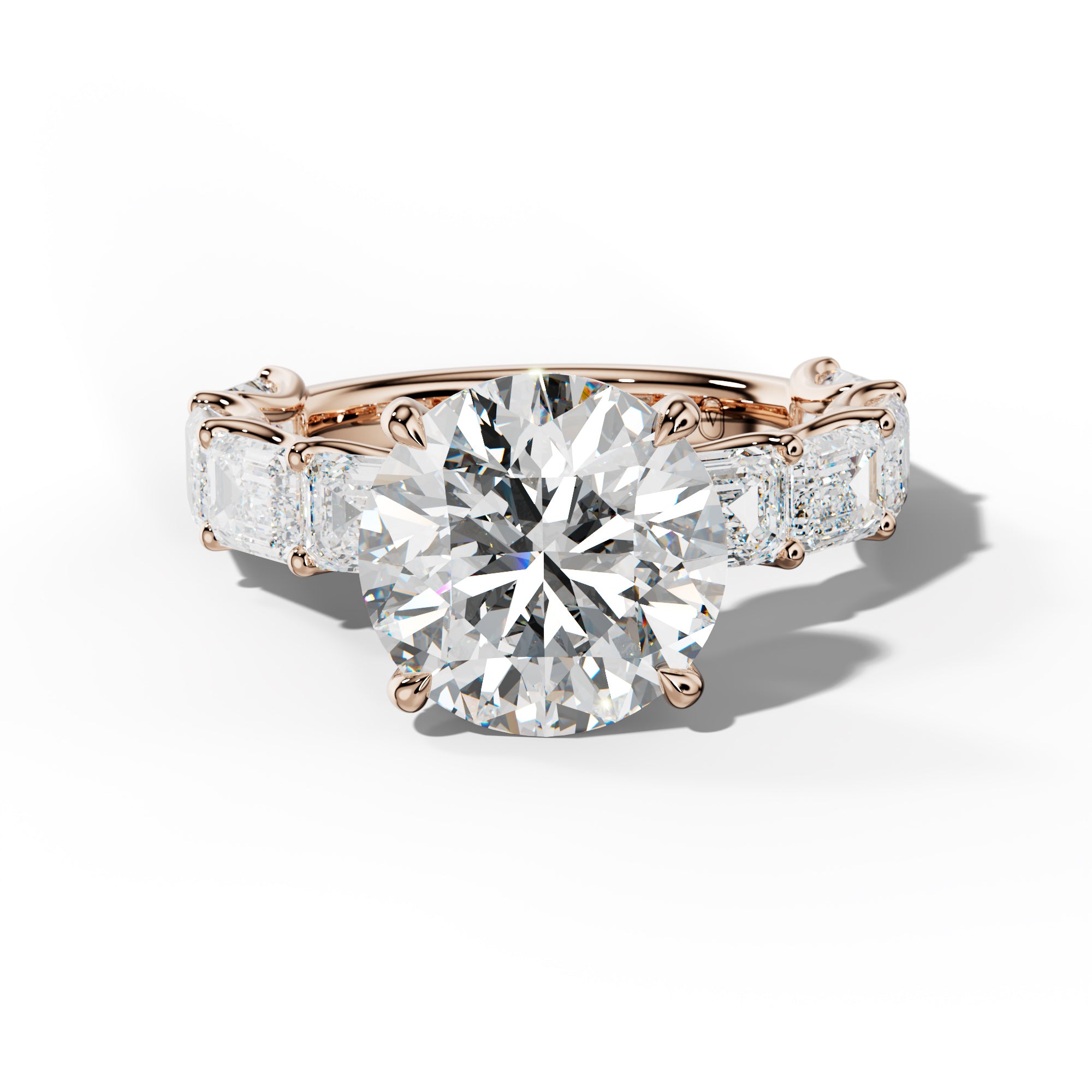 Oaklynn Round Diamond Engagement Ring With East West Emerald Side Stones