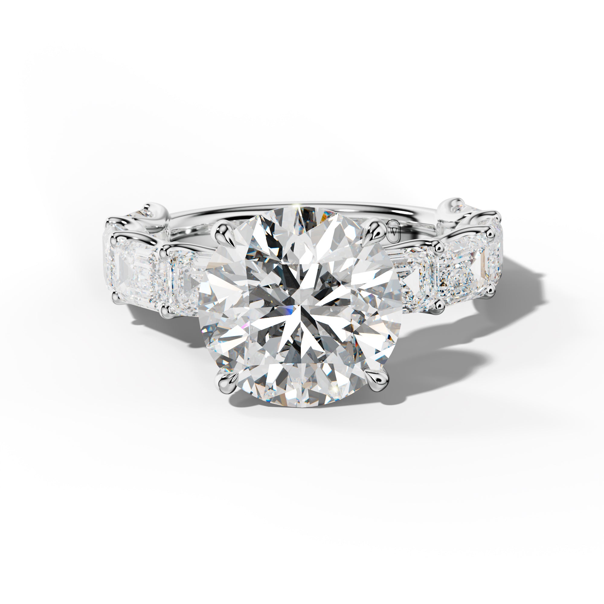 Oaklynn Round Diamond Engagement Ring With East West Emerald Side Stones