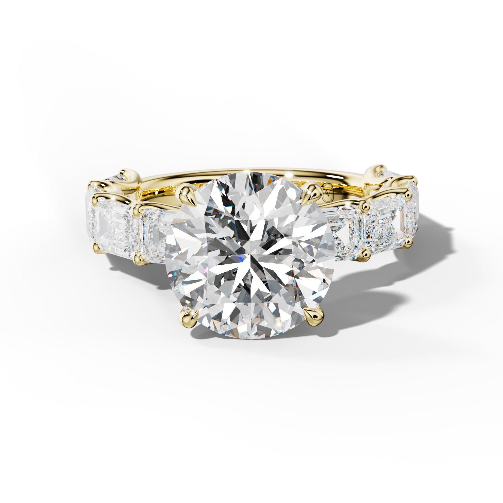 Oaklynn Round Diamond Engagement Ring With East West Emerald Side Stones