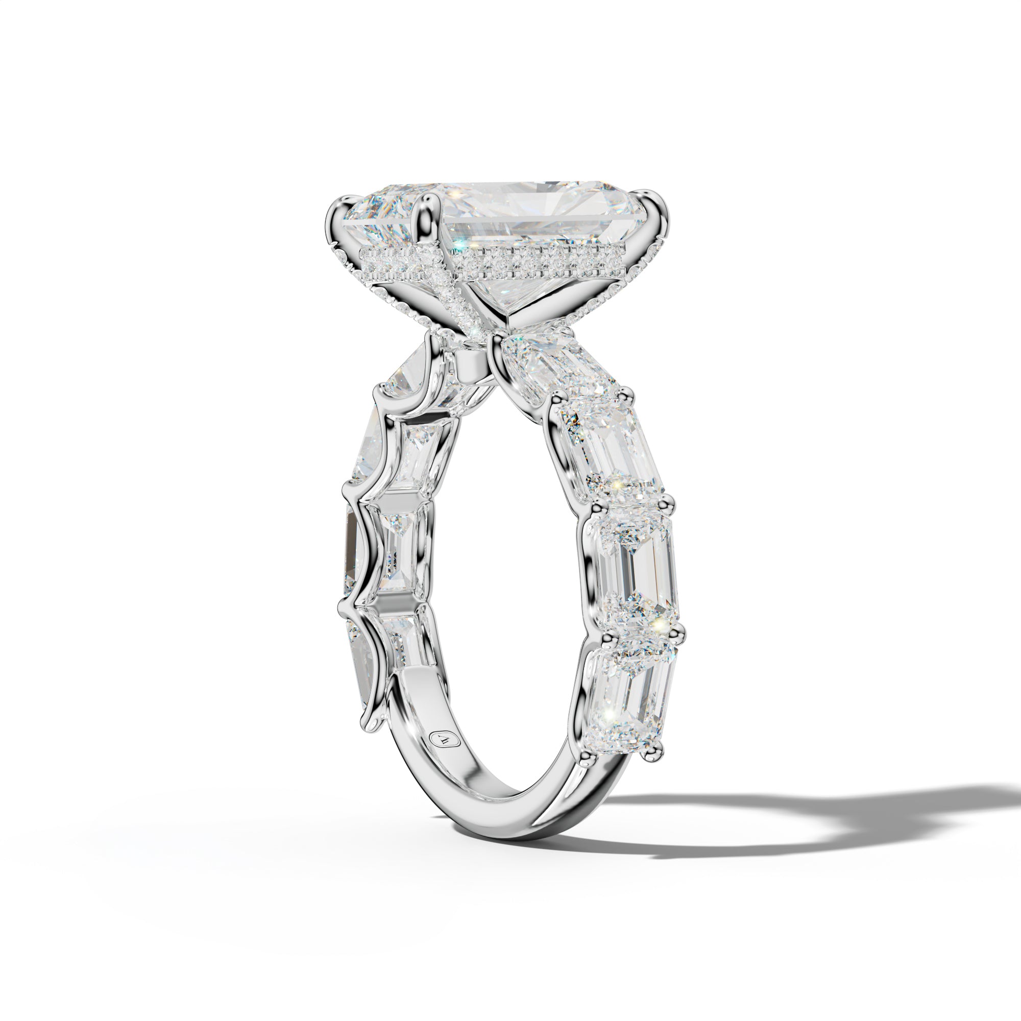 Oaklynn Radiant Diamond Engagement Ring With East West Emerald Side Stones