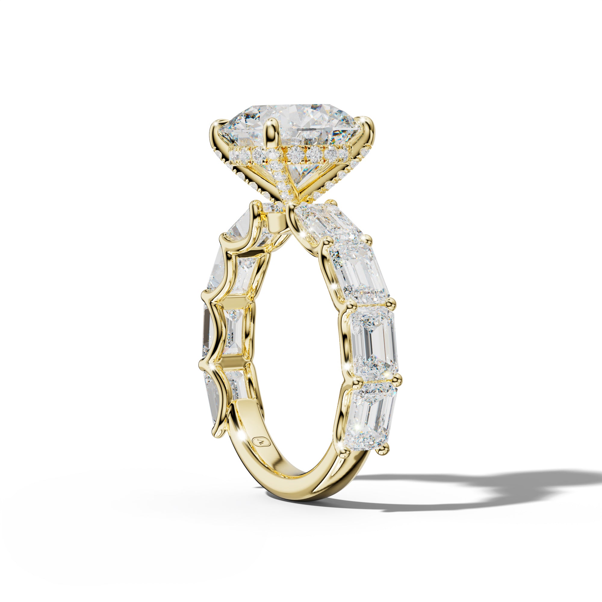 Oaklynn Round Diamond Engagement Ring With East West Emerald Side Stones