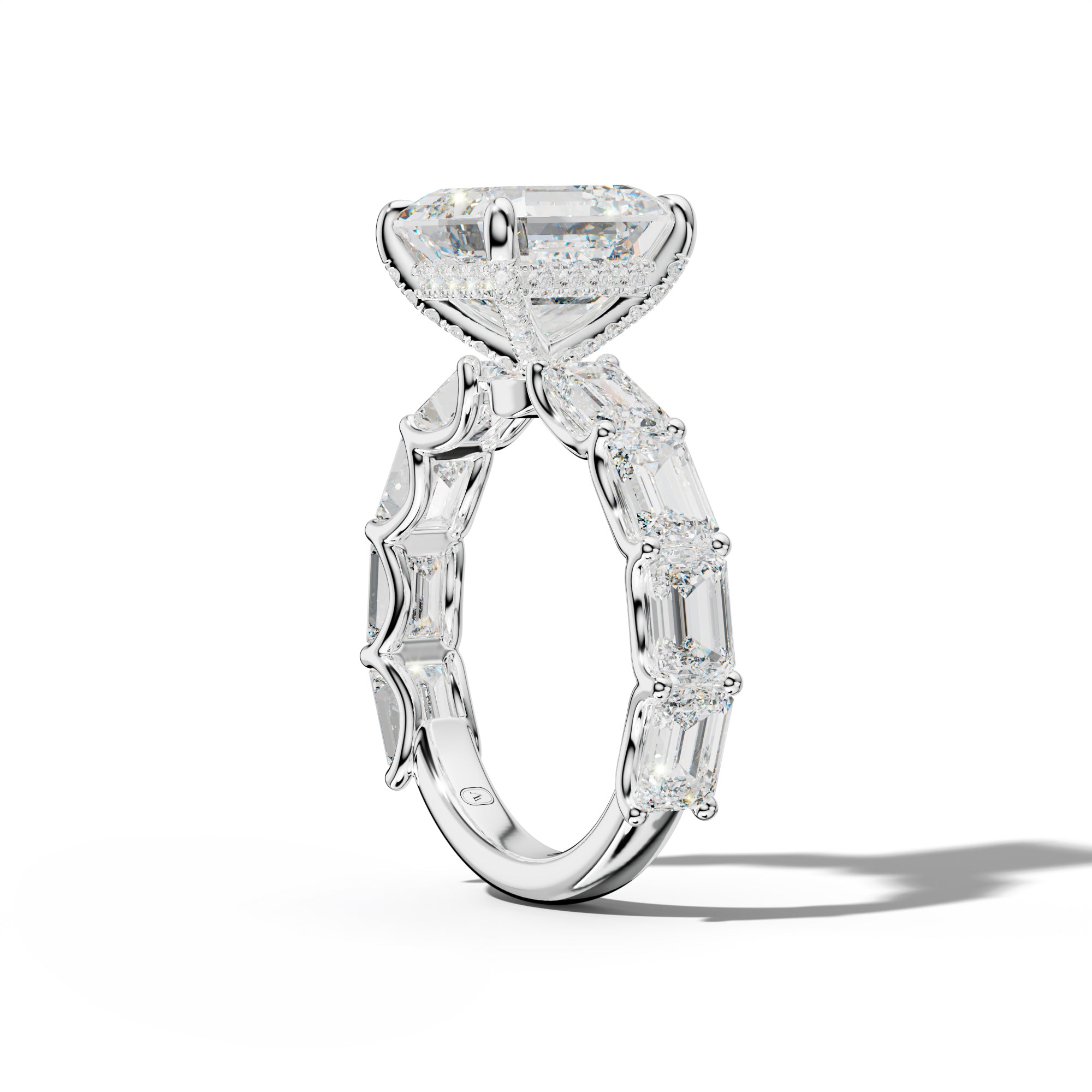 Oaklynn Asscher Diamond Engagement Ring With East West Emerald Side Stones