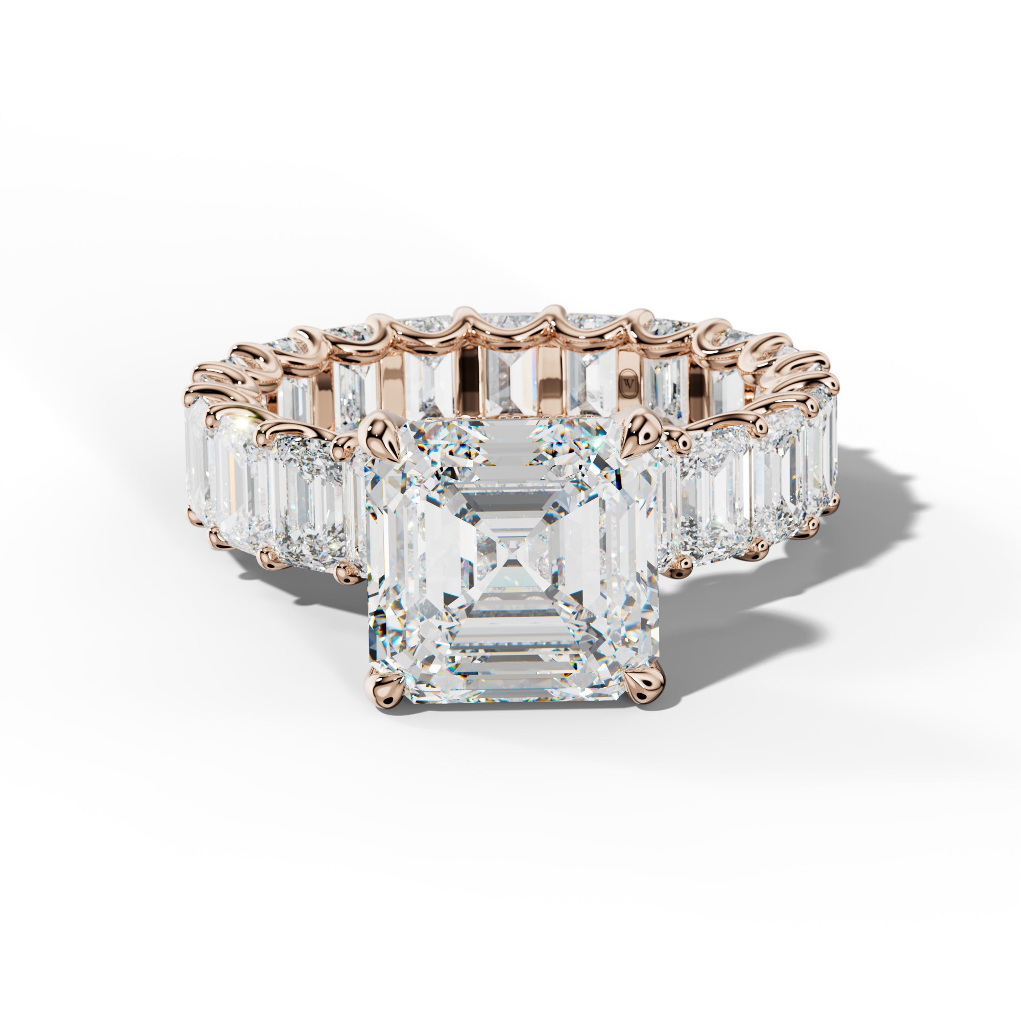 Seraphina Asscher Diamond Engagement Ring With Emerald Side Stones