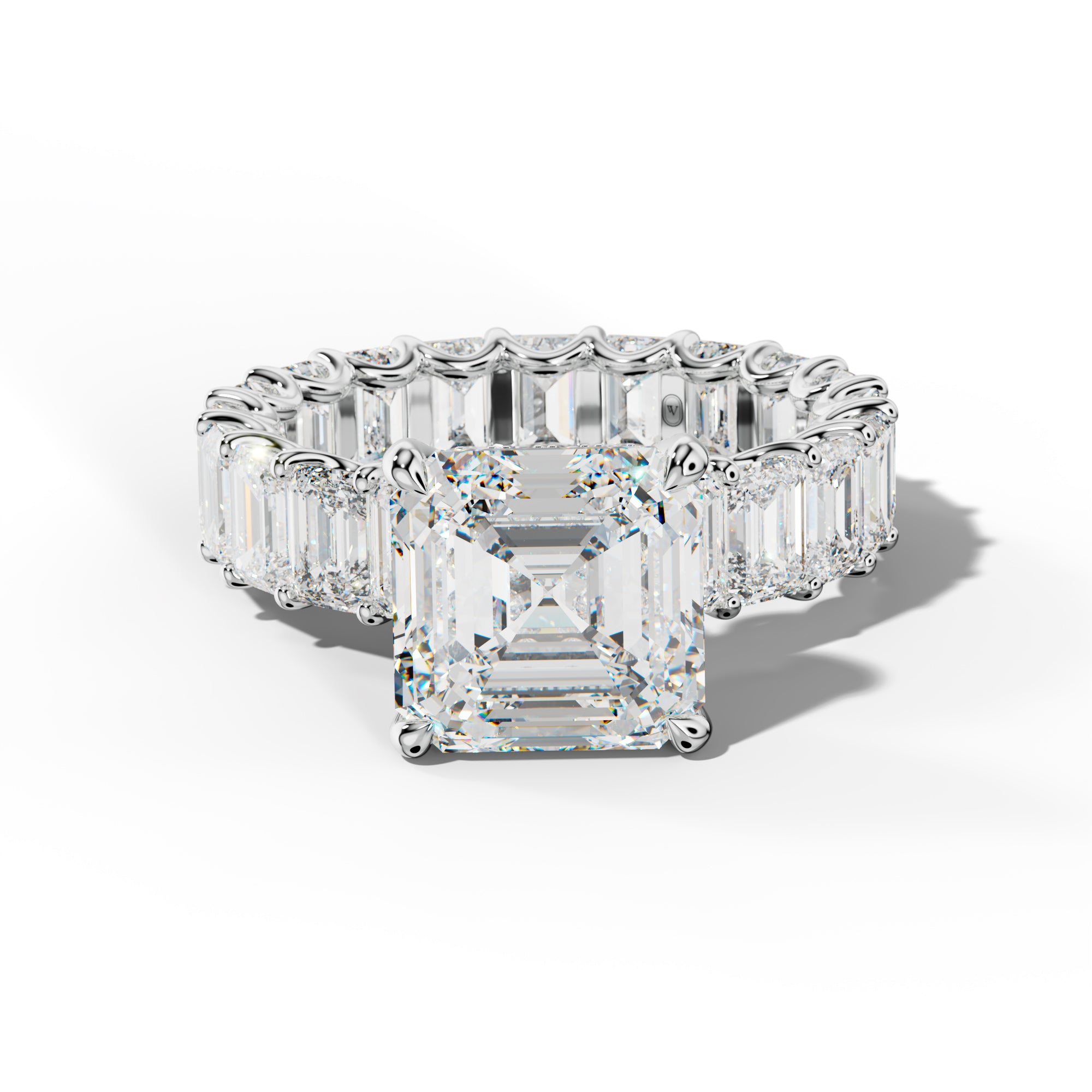 Seraphina Asscher Diamond Engagement Ring With Emerald Side Stones