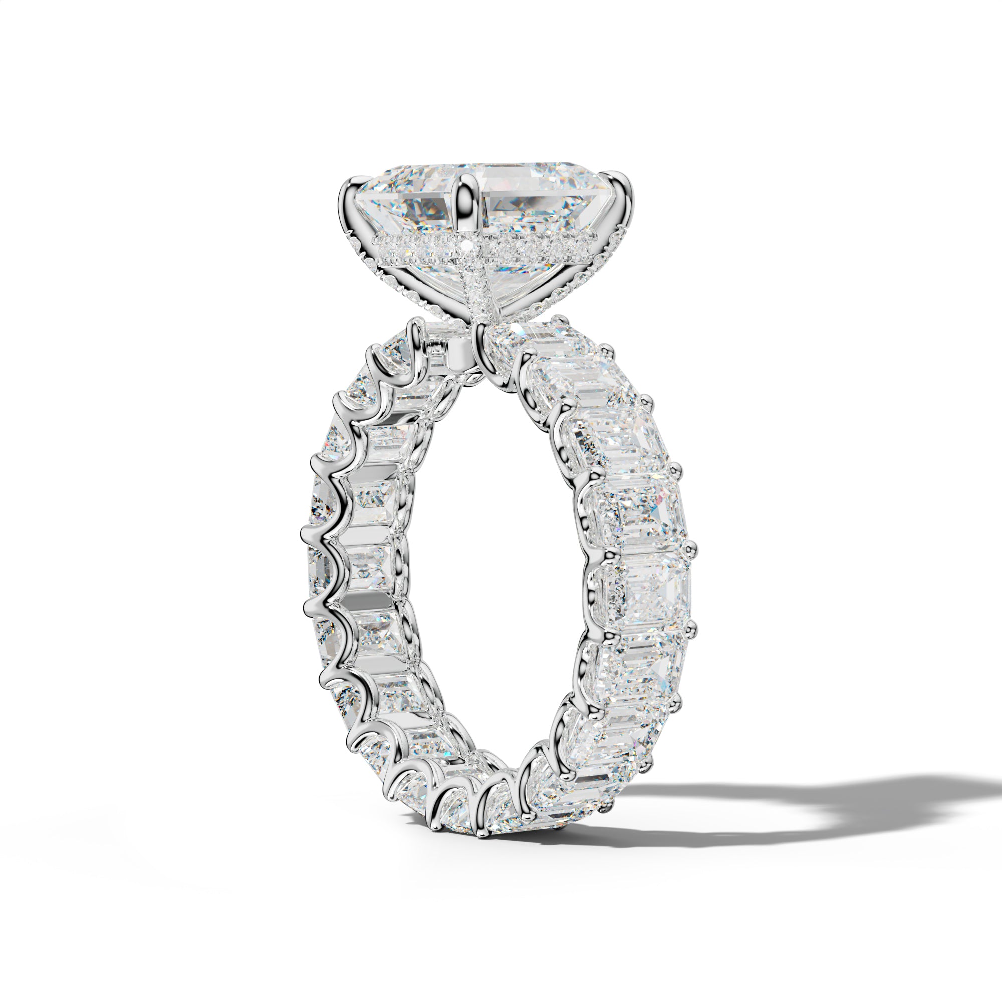 Seraphina Asscher Diamond Engagement Ring With Emerald Side Stones