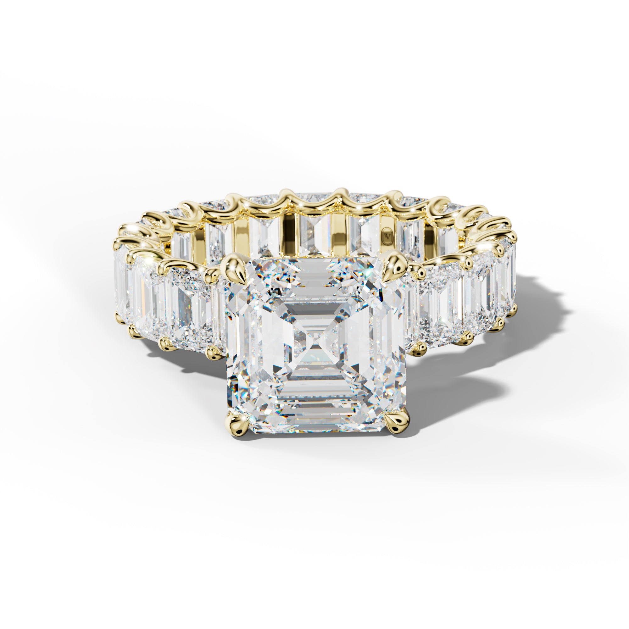 Seraphina Asscher Diamond Engagement Ring With Emerald Side Stones