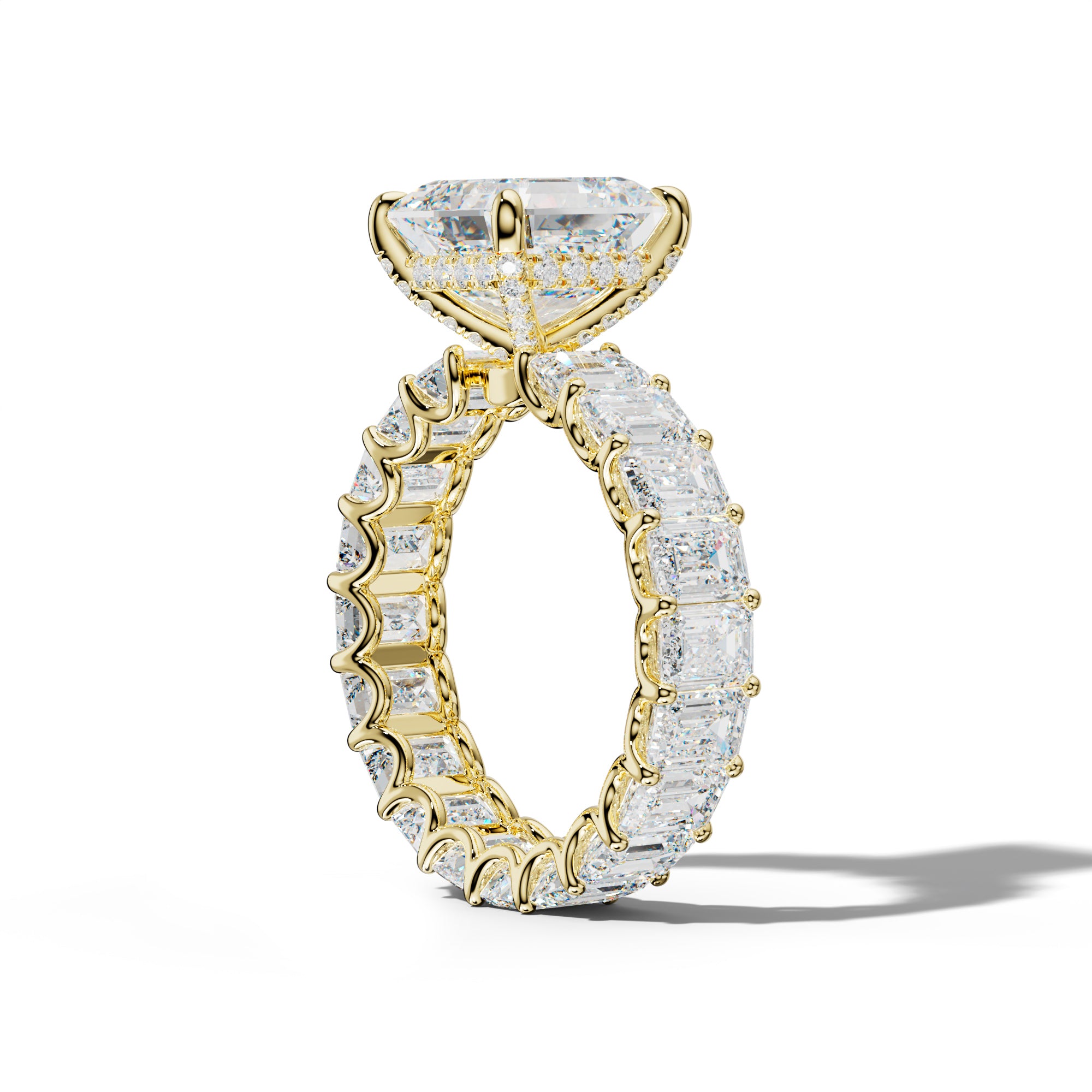 Seraphina Asscher Diamond Engagement Ring With Emerald Side Stones