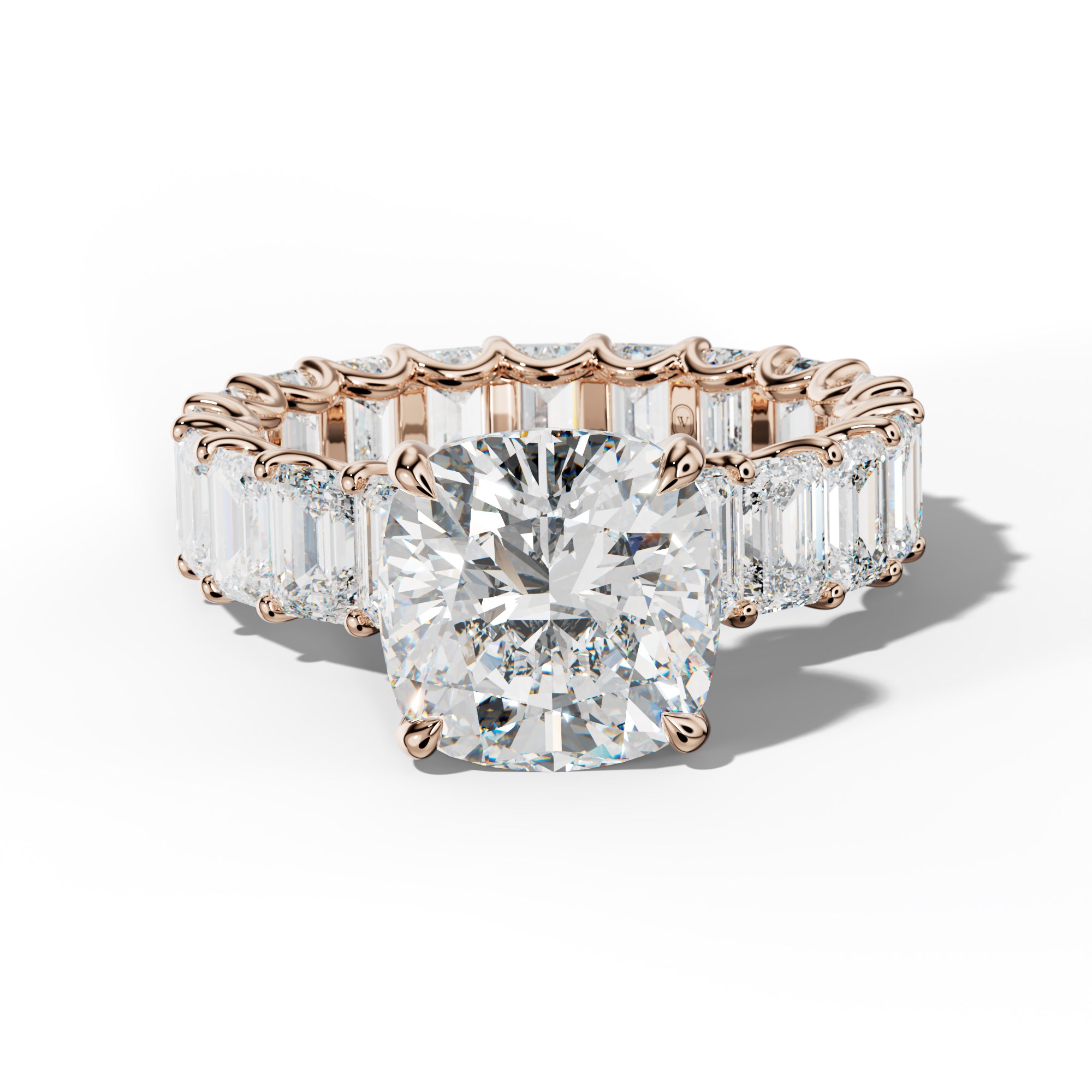 Seraphina Cushion Diamond Engagement Ring With Emerald Side Stones