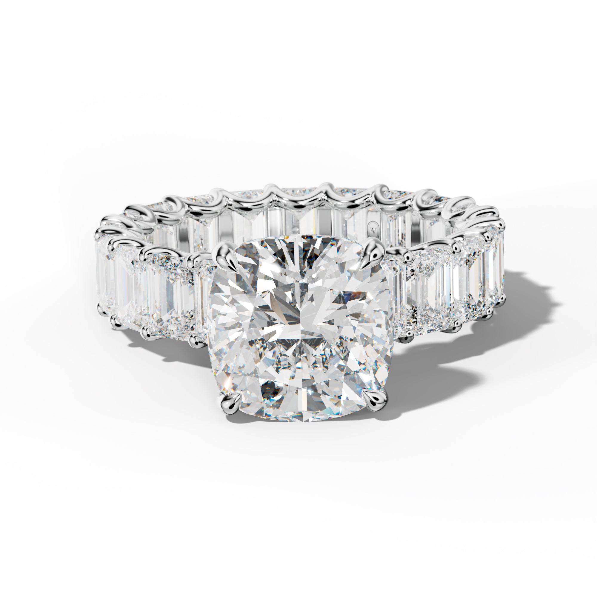 Seraphina Cushion Diamond Engagement Ring With Emerald Side Stones