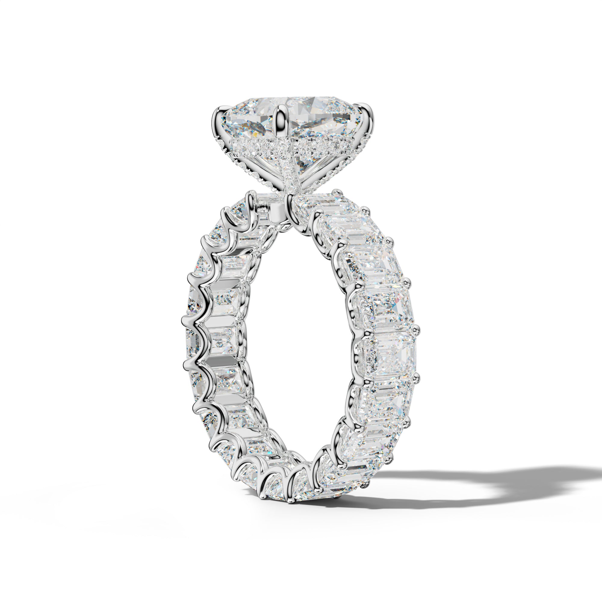 Seraphina Cushion Diamond Engagement Ring With Emerald Side Stones