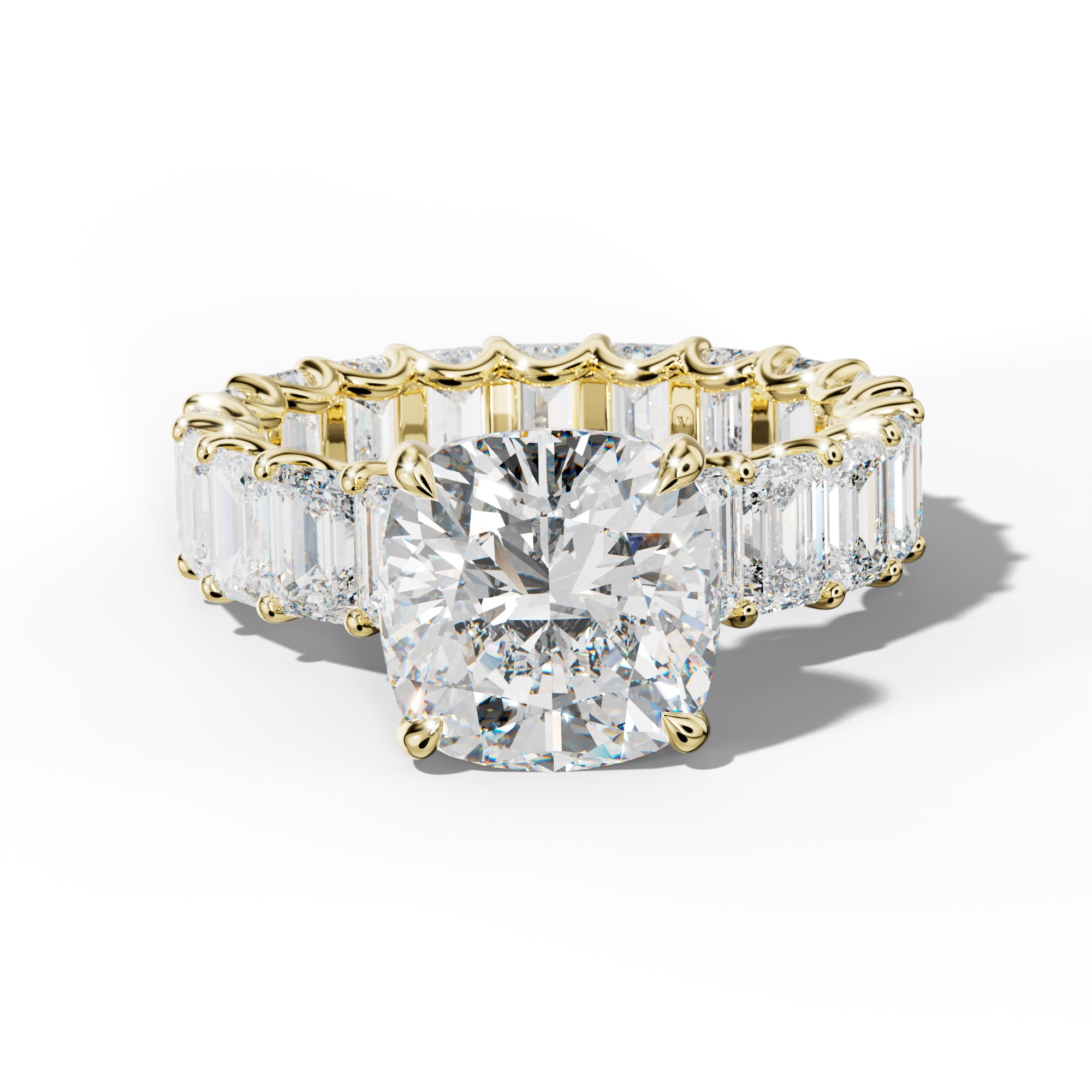 Seraphina Cushion Diamond Engagement Ring With Emerald Side Stones
