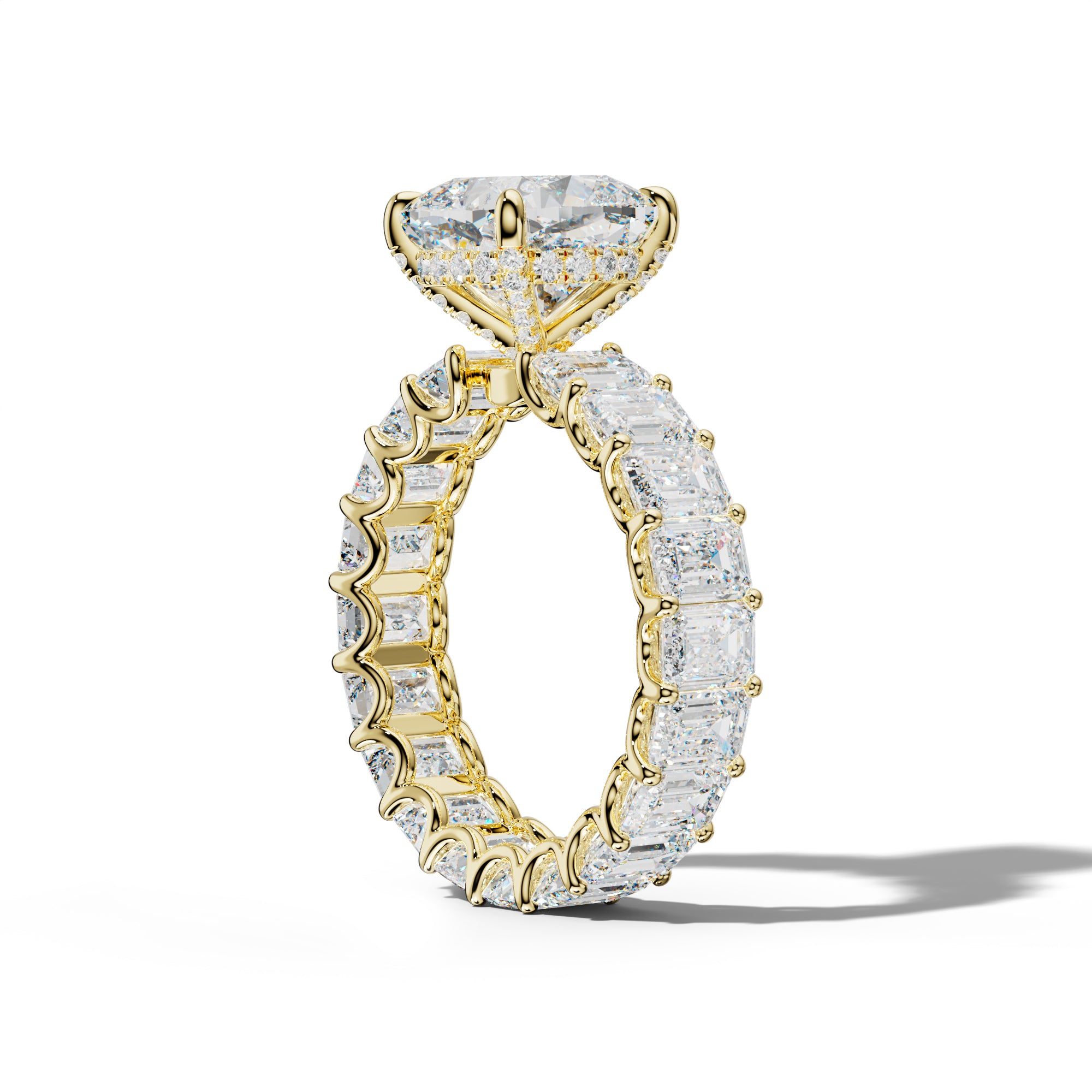 Seraphina Cushion Diamond Engagement Ring With Emerald Side Stones