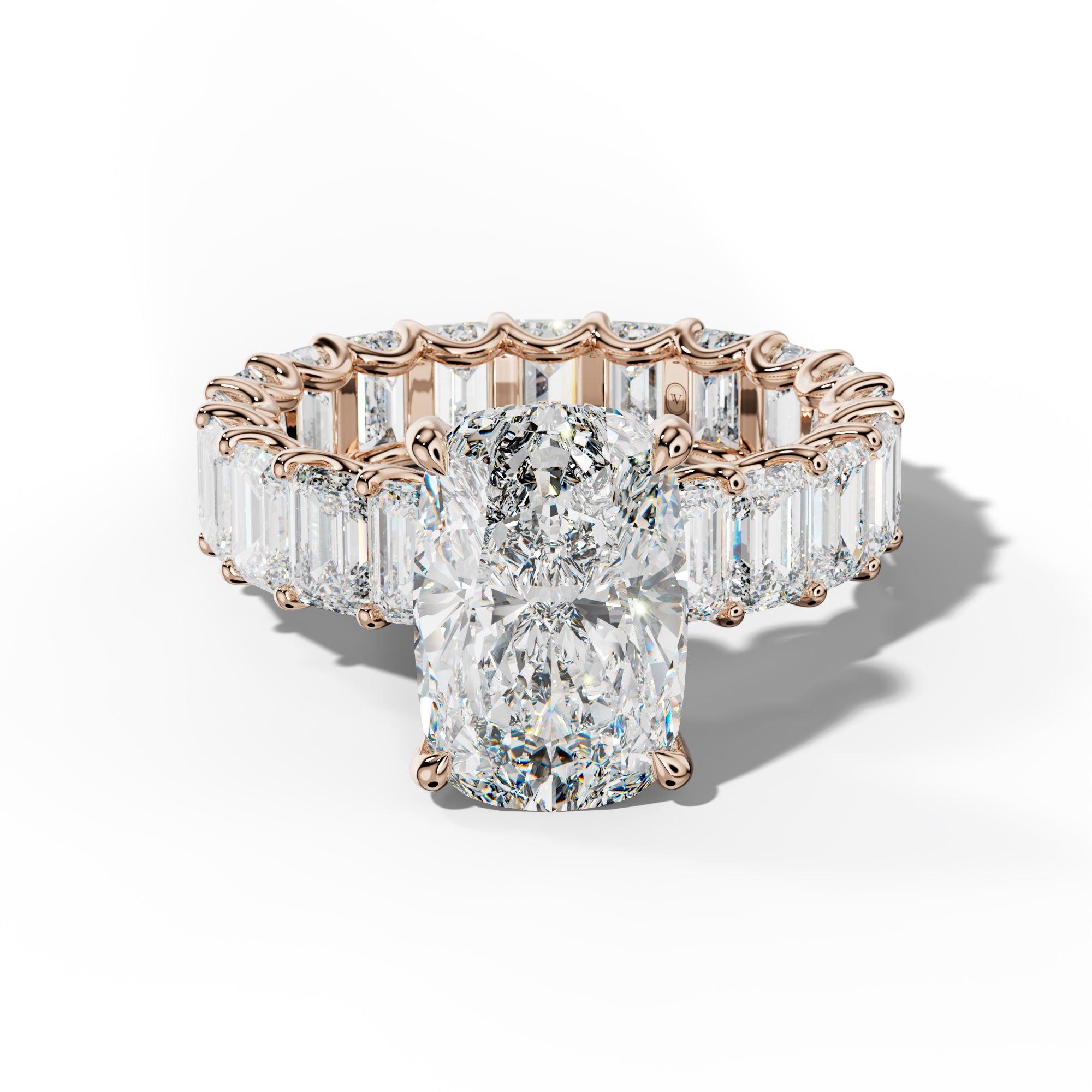 Seraphina Elongated Cushion Diamond Engagement Ring With Emerald Side Stones