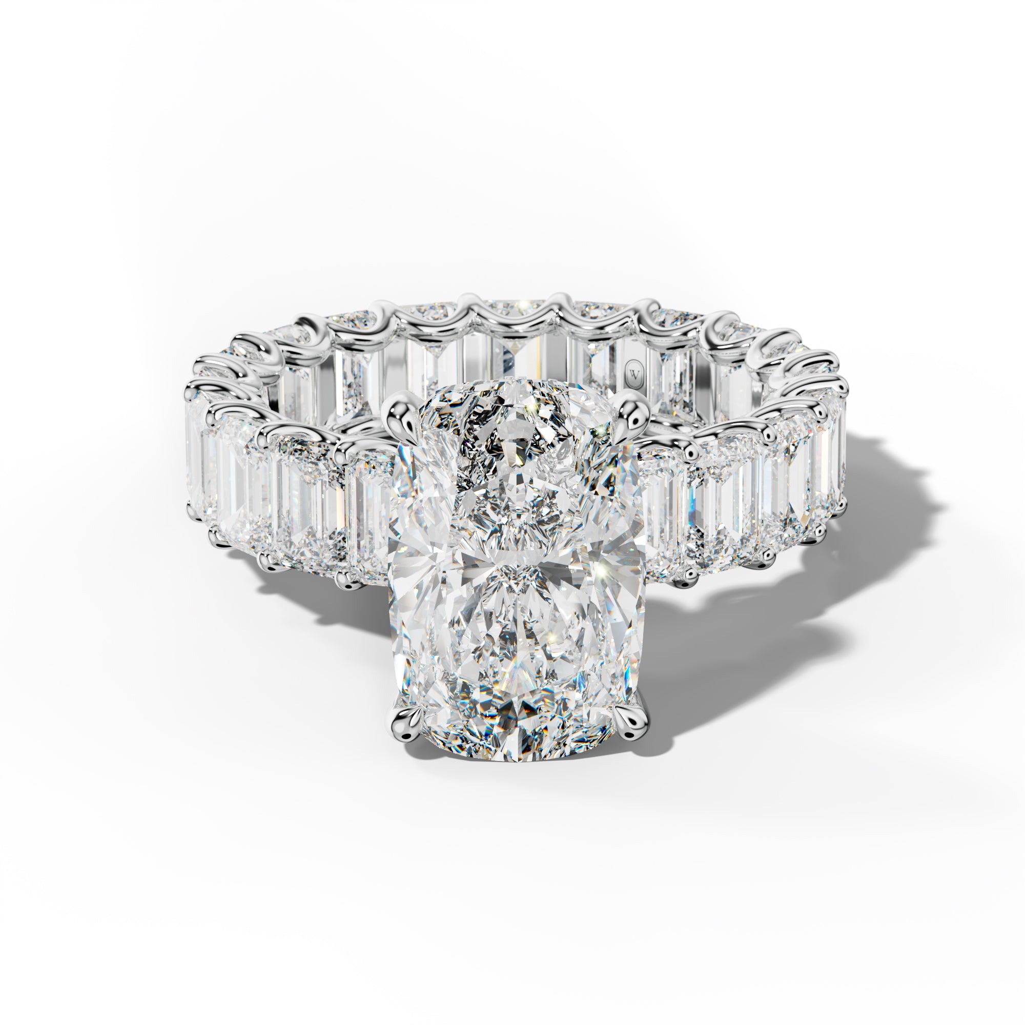 Seraphina Elongated Cushion Diamond Engagement Ring With Emerald Side Stones