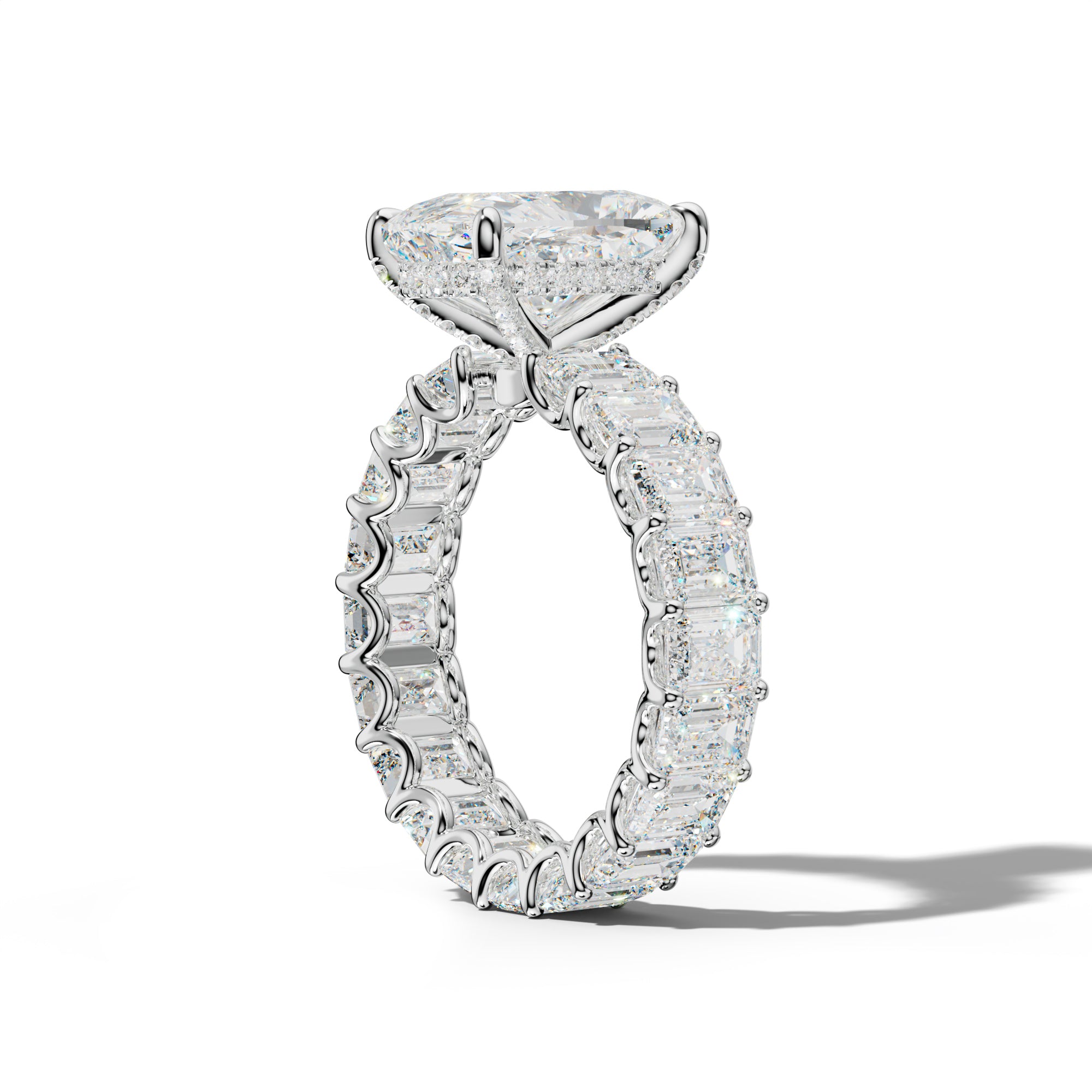 Seraphina Elongated Cushion Diamond Engagement Ring With Emerald Side Stones