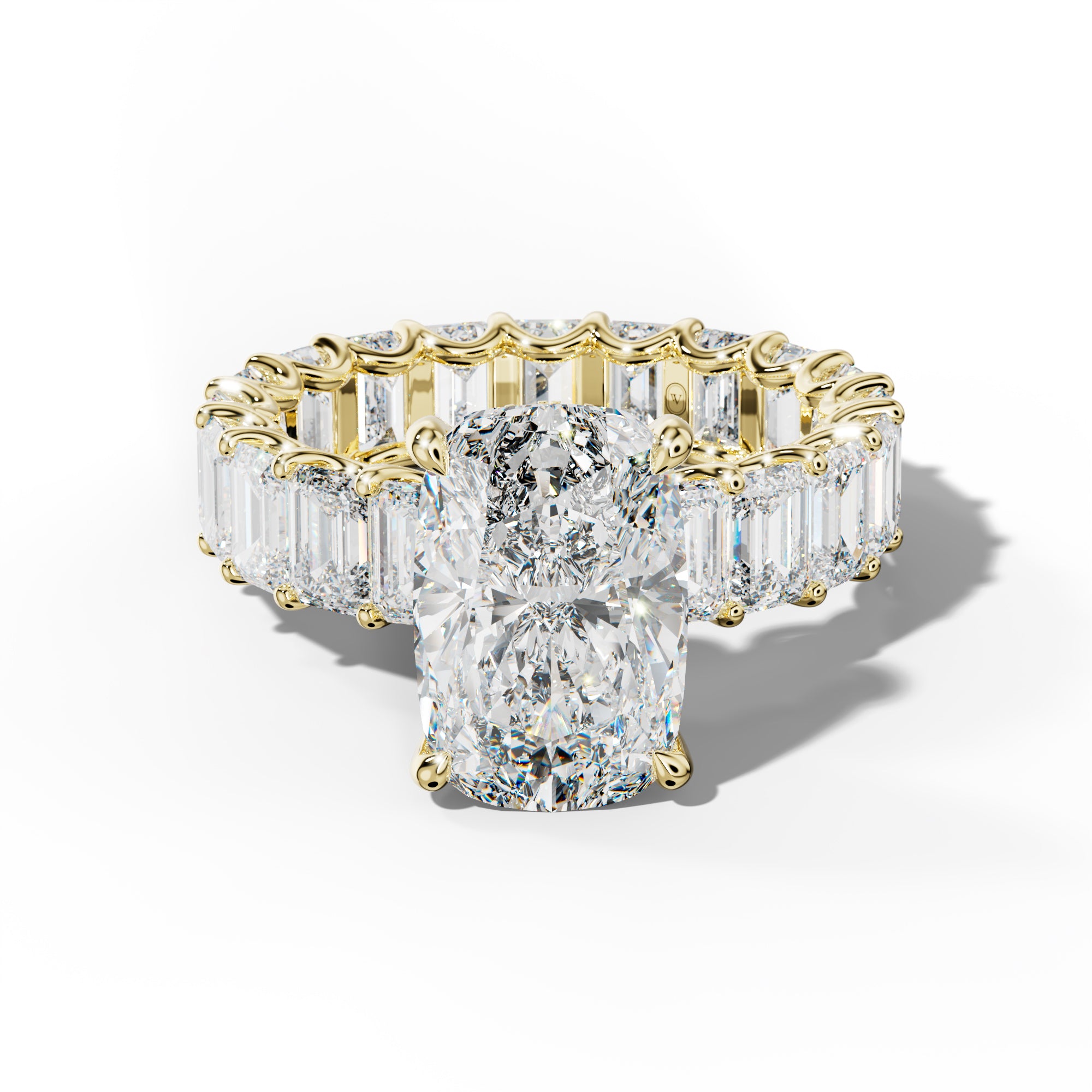 Seraphina Elongated Cushion Diamond Engagement Ring With Emerald Side Stones