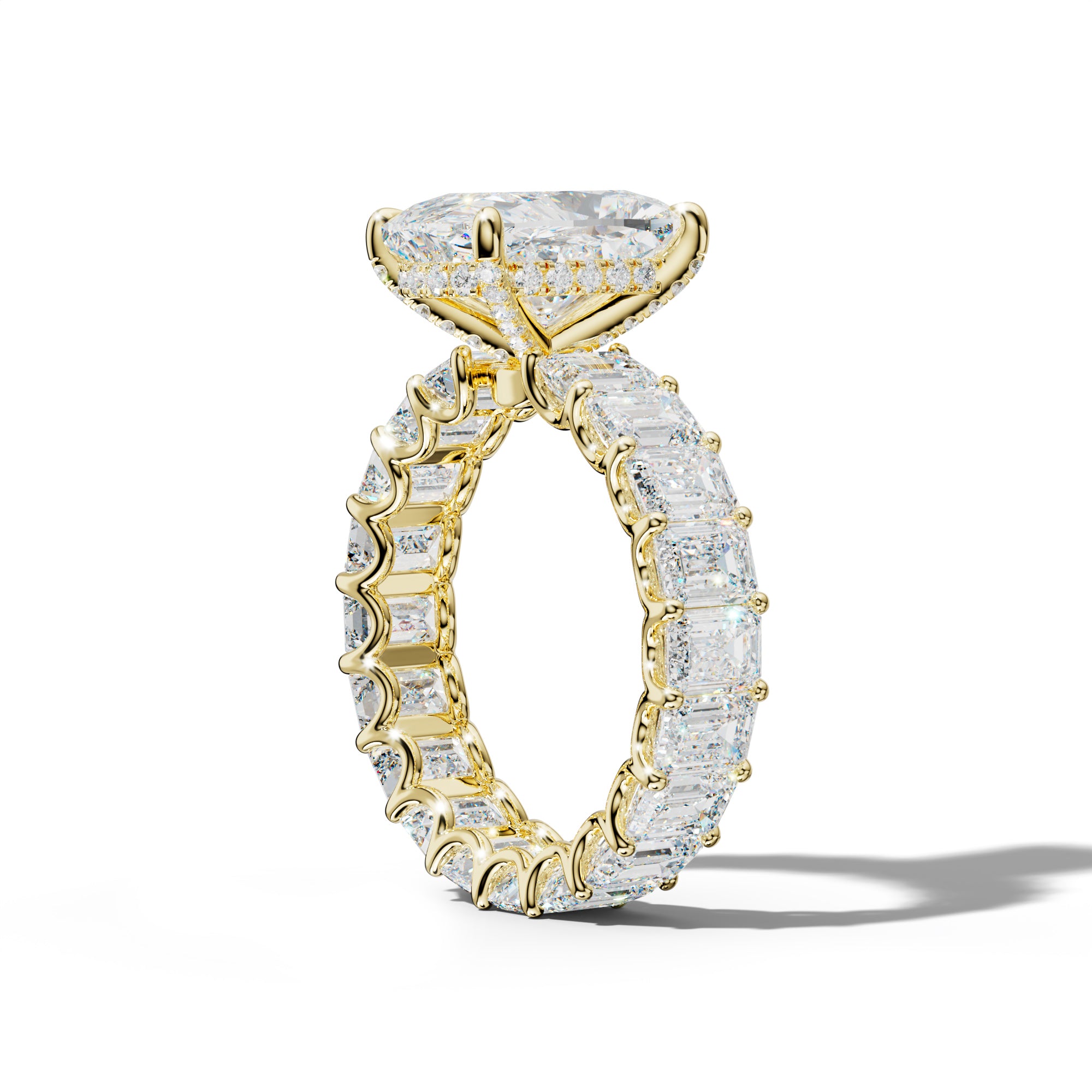 Seraphina Elongated Cushion Diamond Engagement Ring With Emerald Side Stones