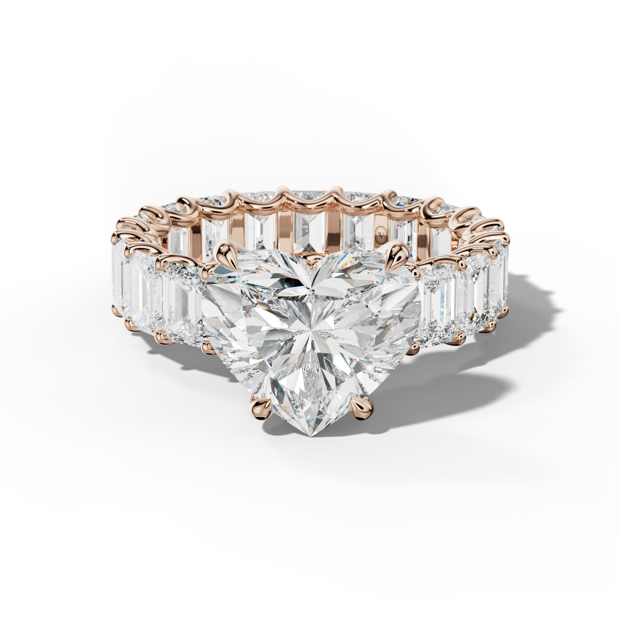 Seraphina Heart Diamond Engagement Ring With Emerald Side Stones