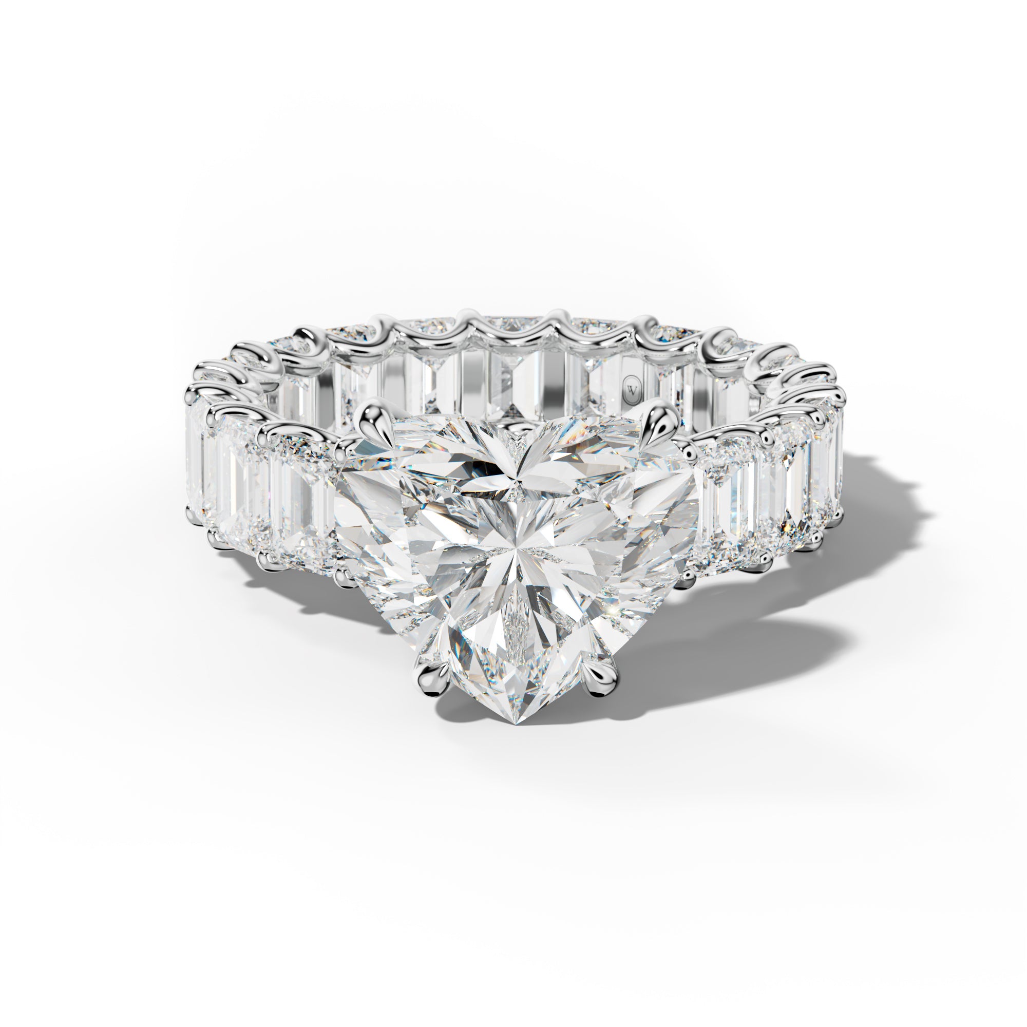 Seraphina Heart Diamond Engagement Ring With Emerald Side Stones