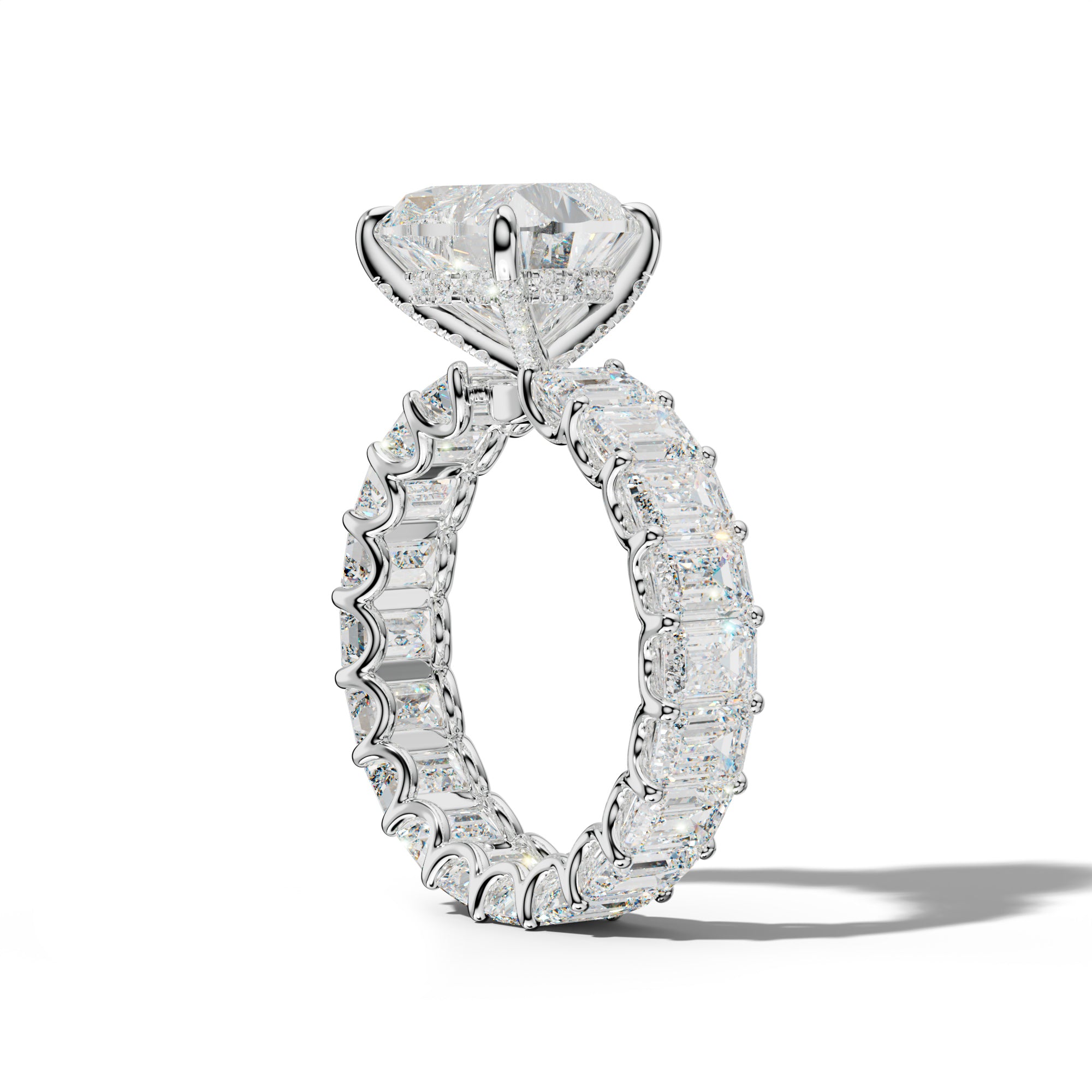 Seraphina Heart Diamond Engagement Ring With Emerald Side Stones