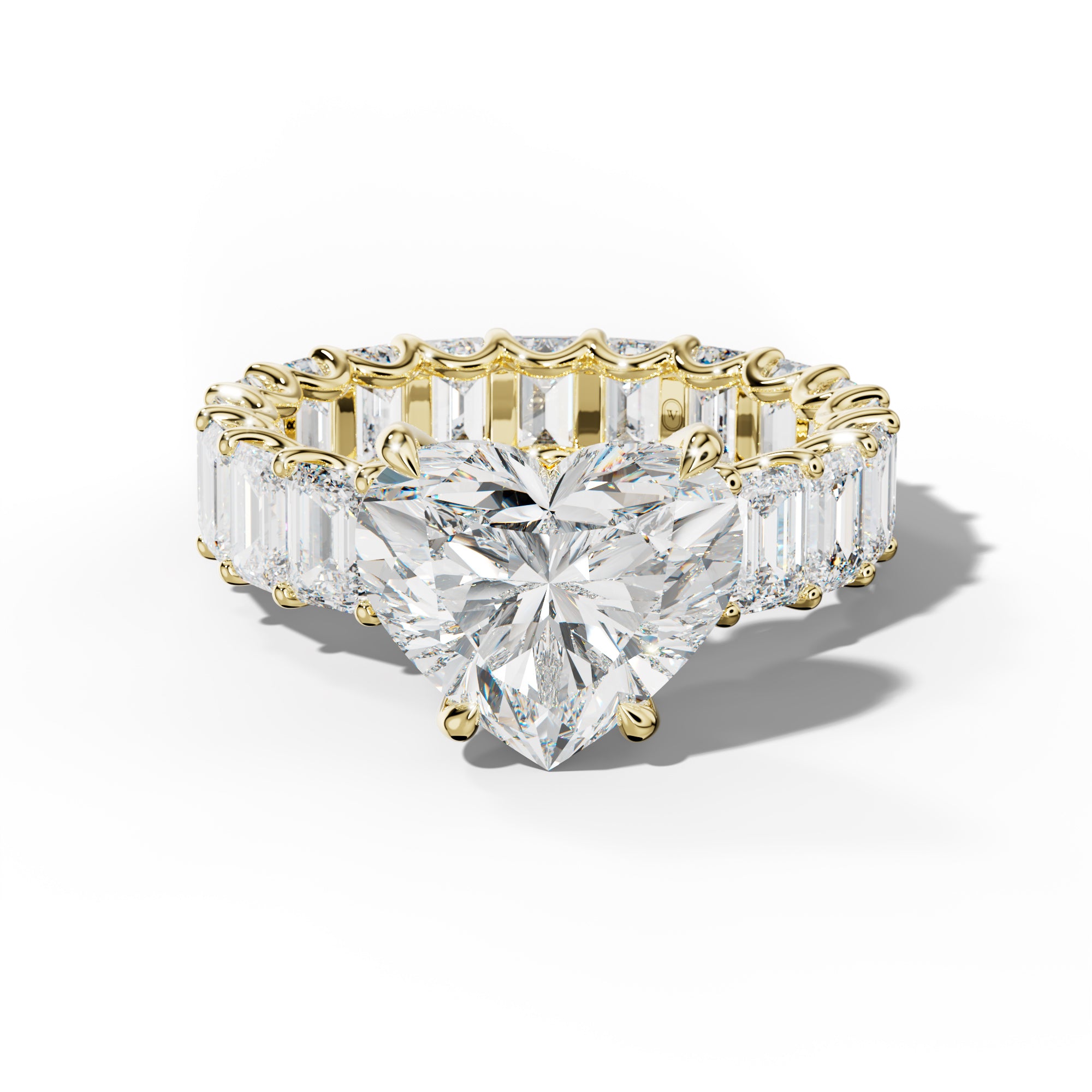 Seraphina Heart Diamond Engagement Ring With Emerald Side Stones