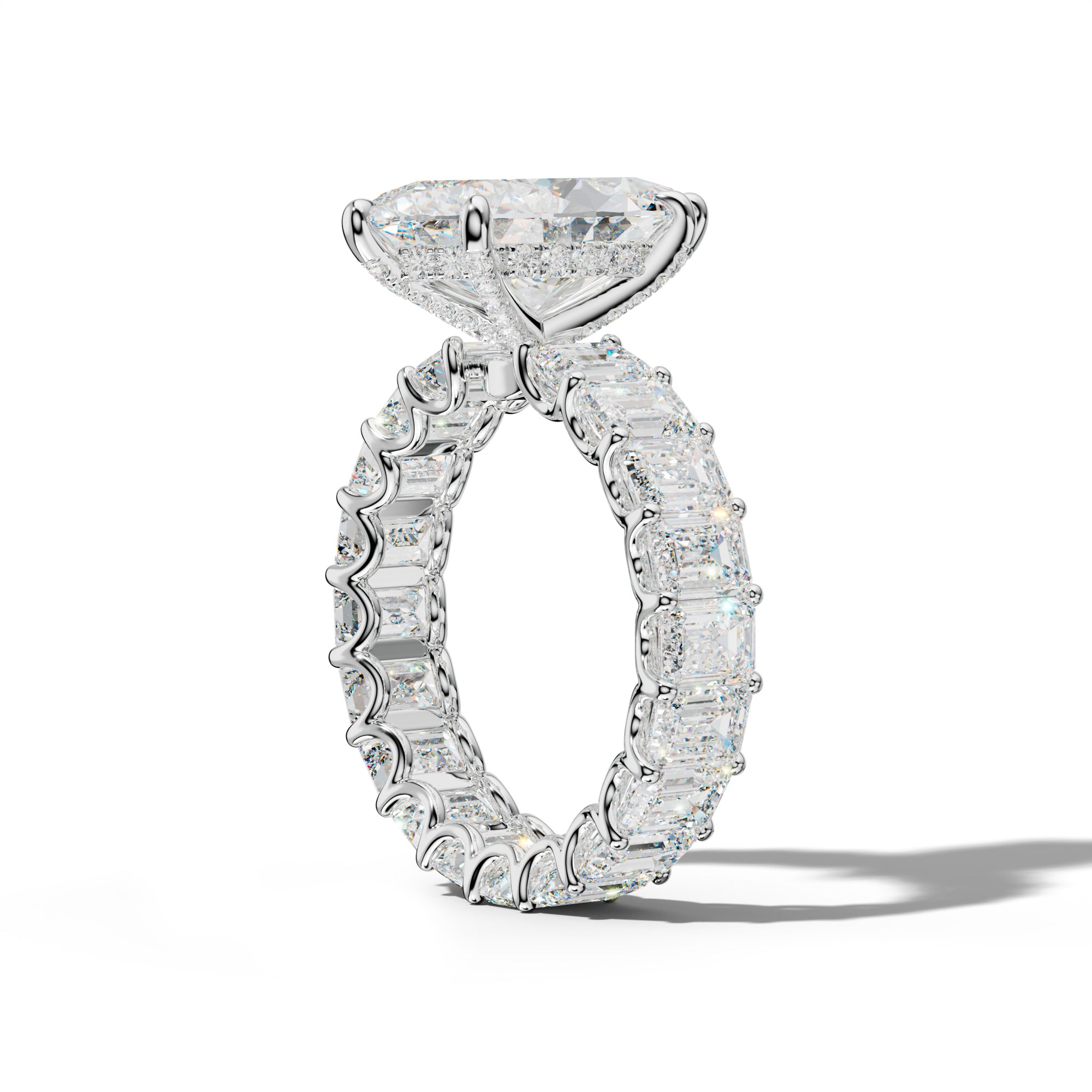 Seraphina Marquise Diamond Engagement Ring With Emerald Side Stones