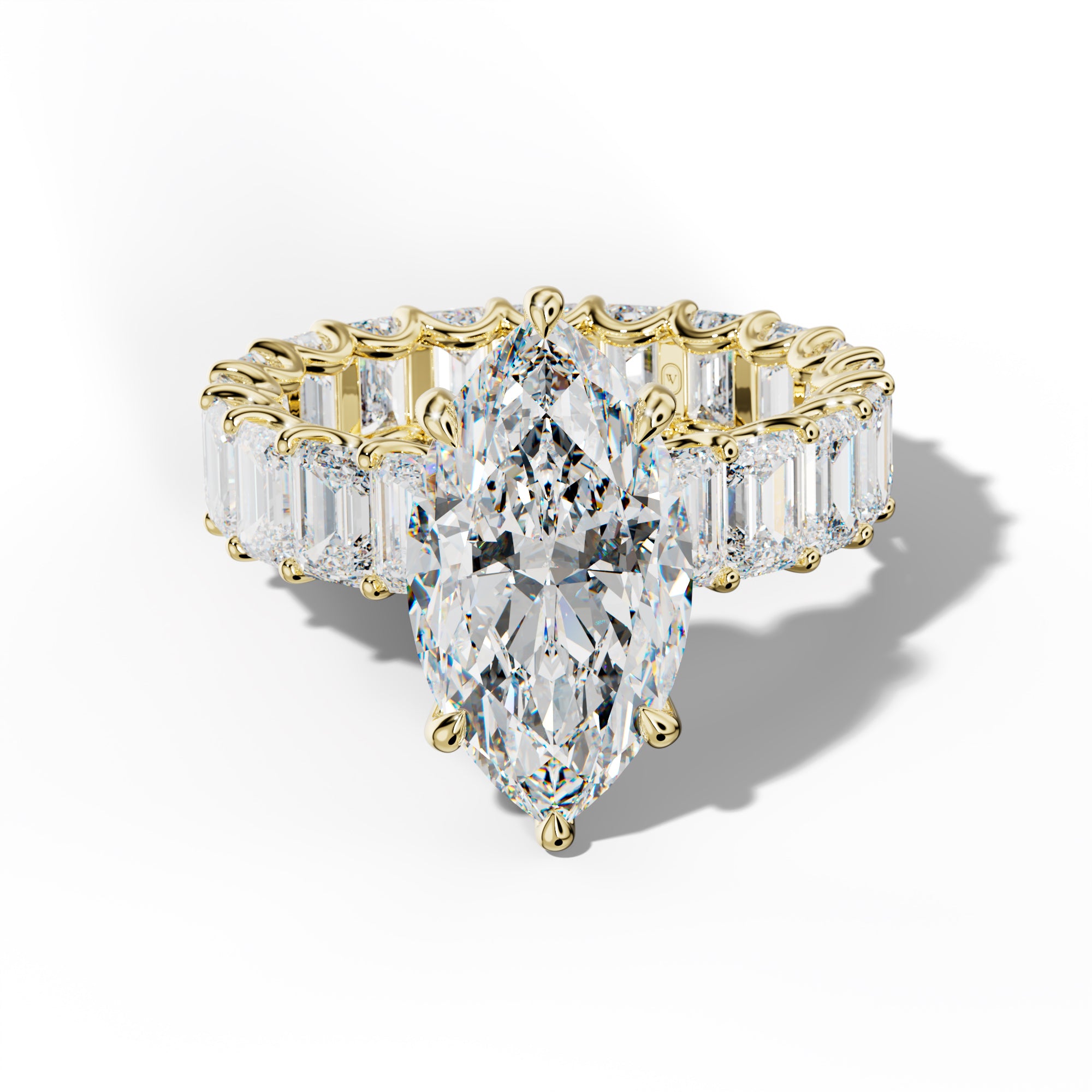 Seraphina Marquise Diamond Engagement Ring With Emerald Side Stones