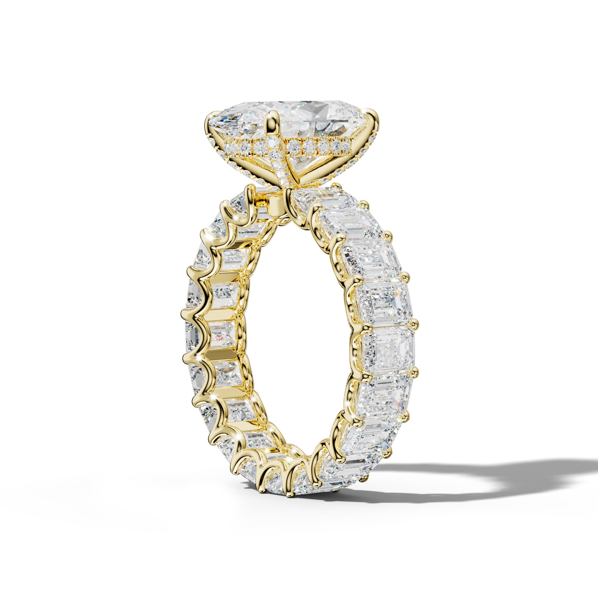 Seraphina Oval Diamond Engagement Ring With Emerald Side Stones