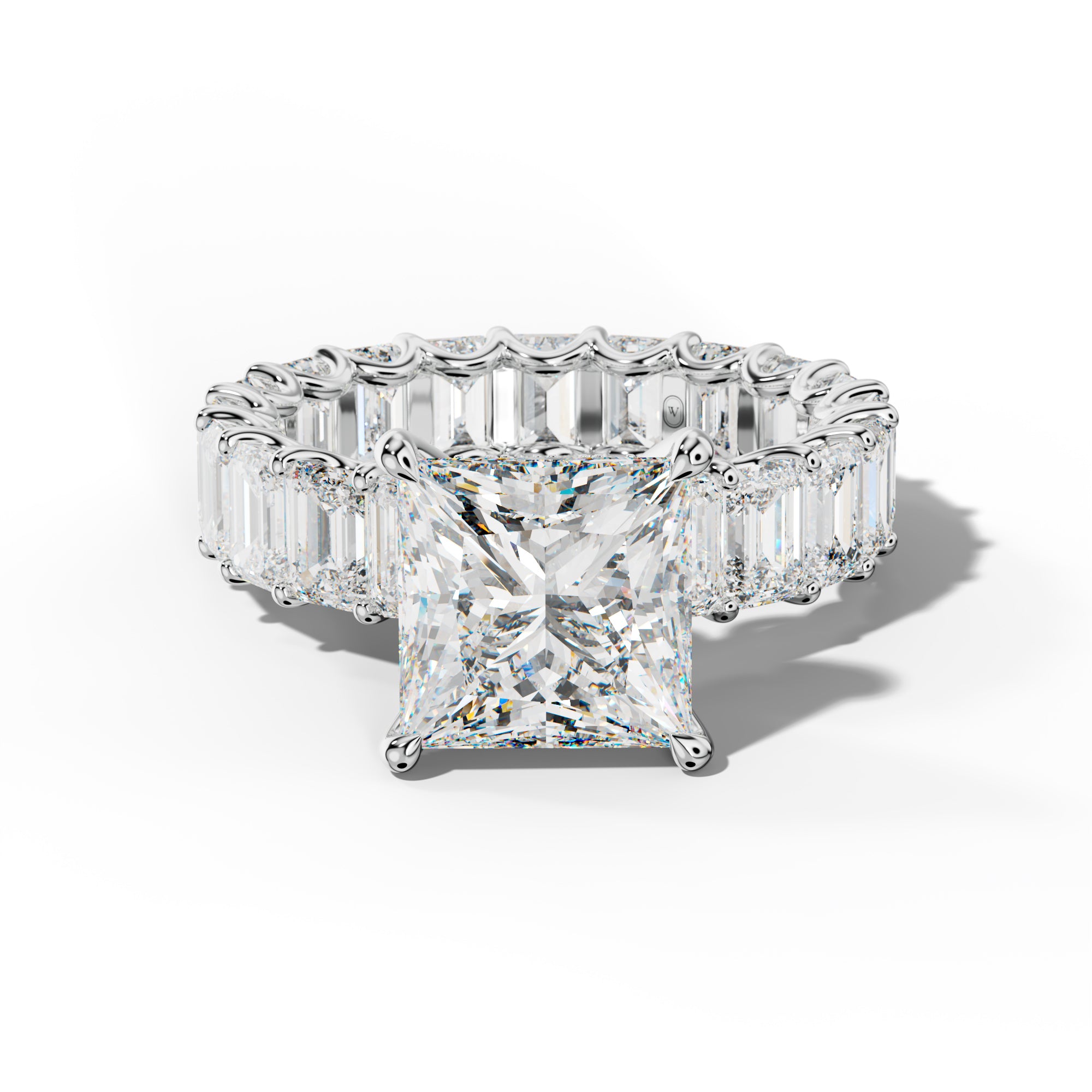 Seraphina Princess Cut Engagement Ring With Emerald Side Stones