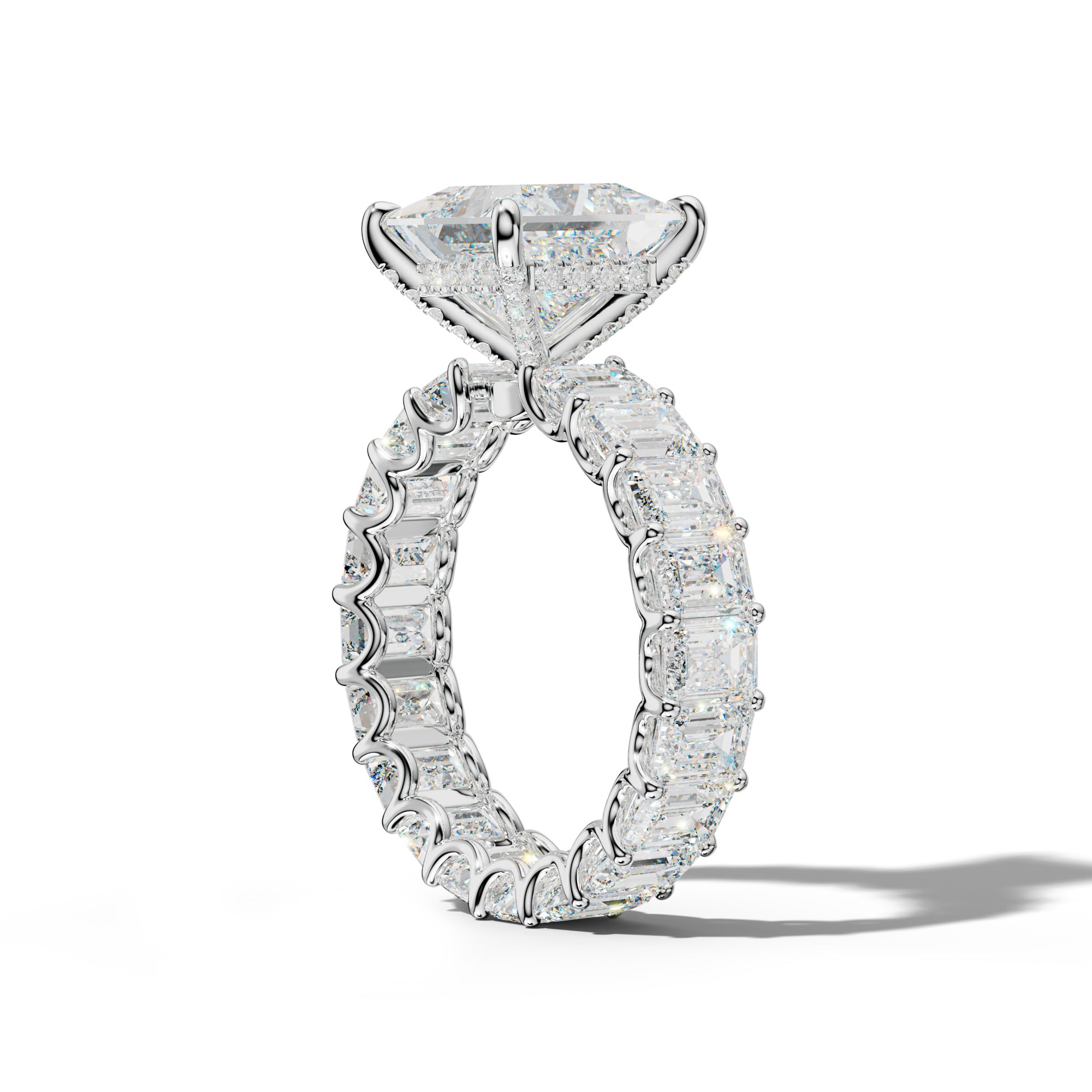 Seraphina Princess Cut Engagement Ring With Emerald Side Stones