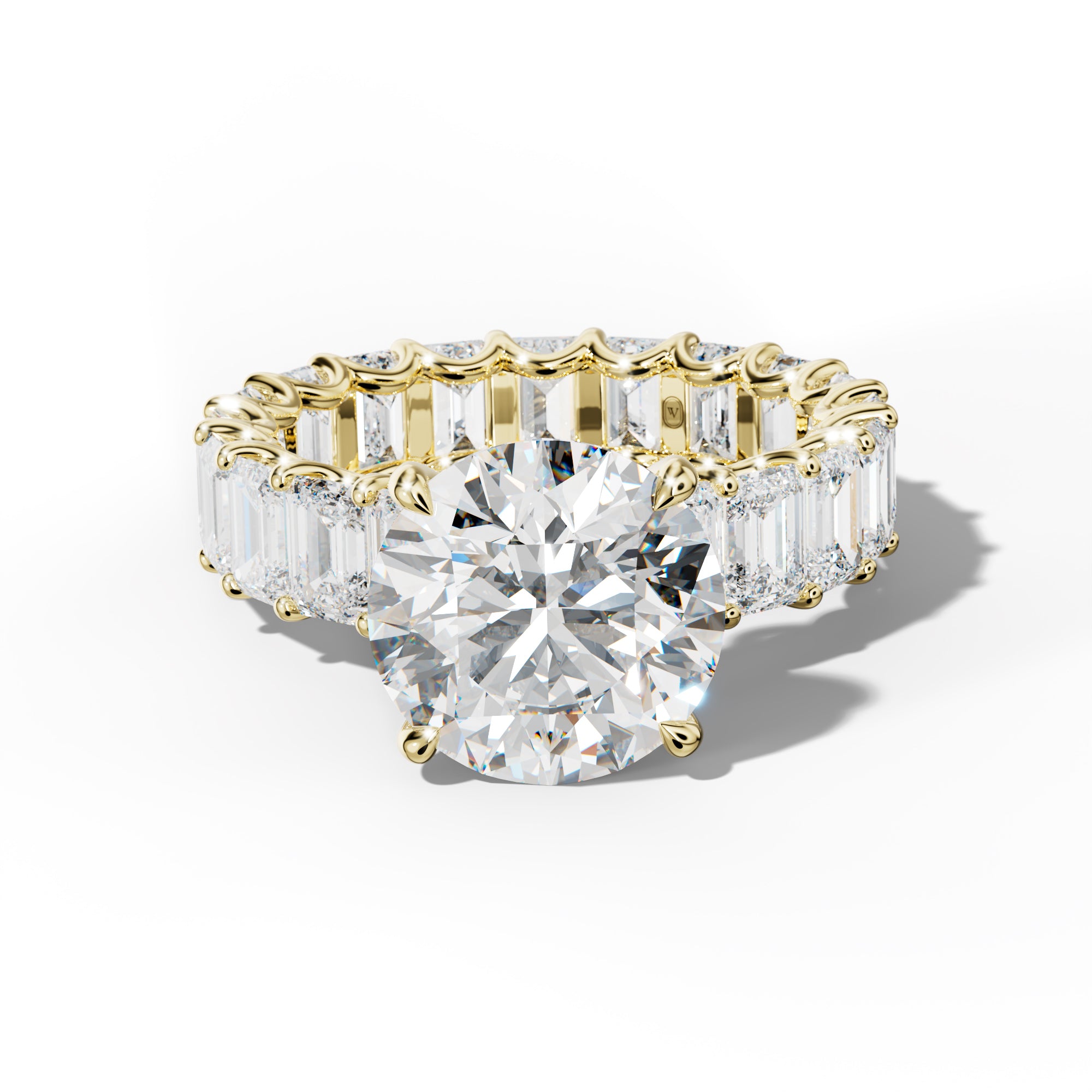Seraphina Round Diamond Engagement Ring With Emerald Side Stones