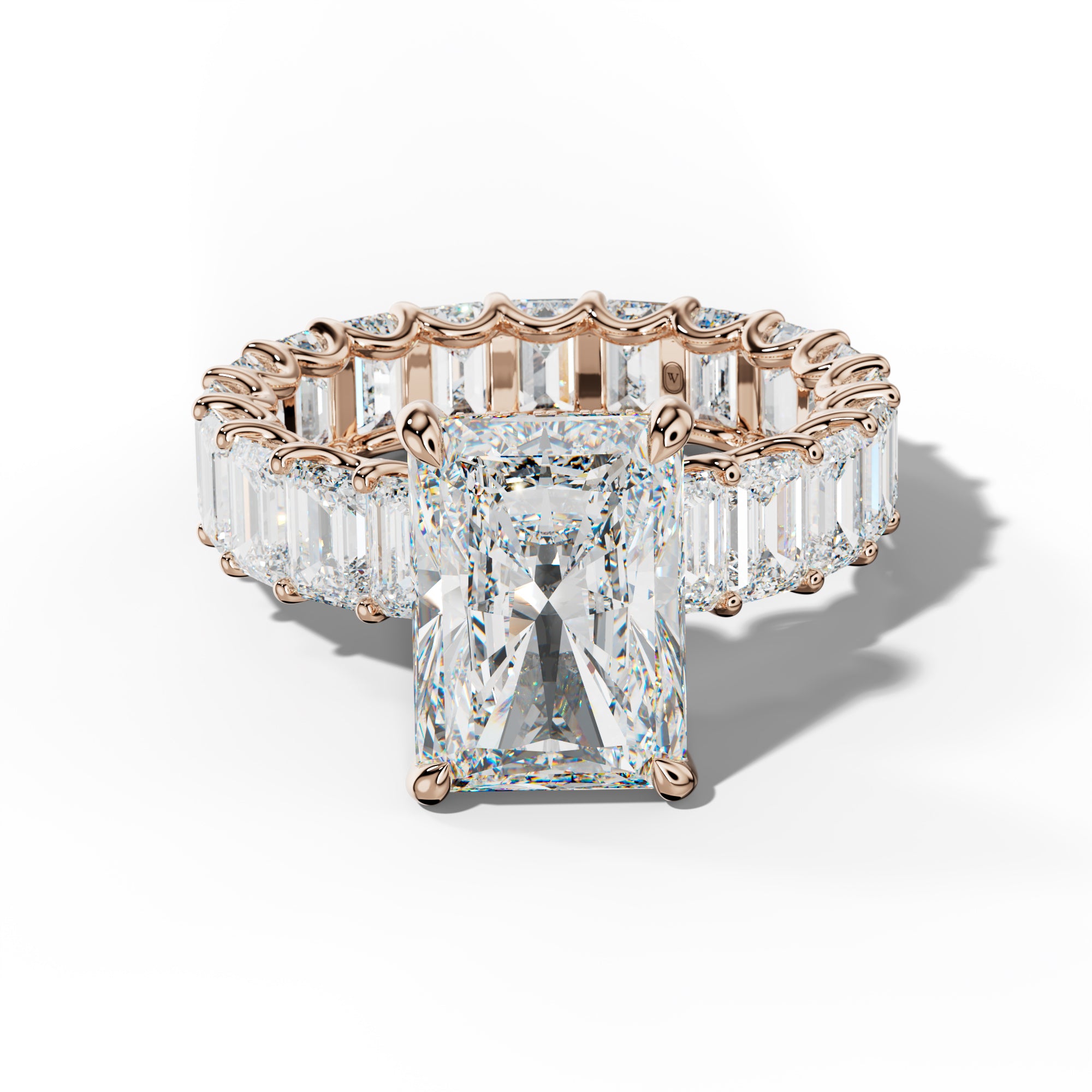 Seraphina Radiant Diamond Engagement Ring With Emerald Side Stones