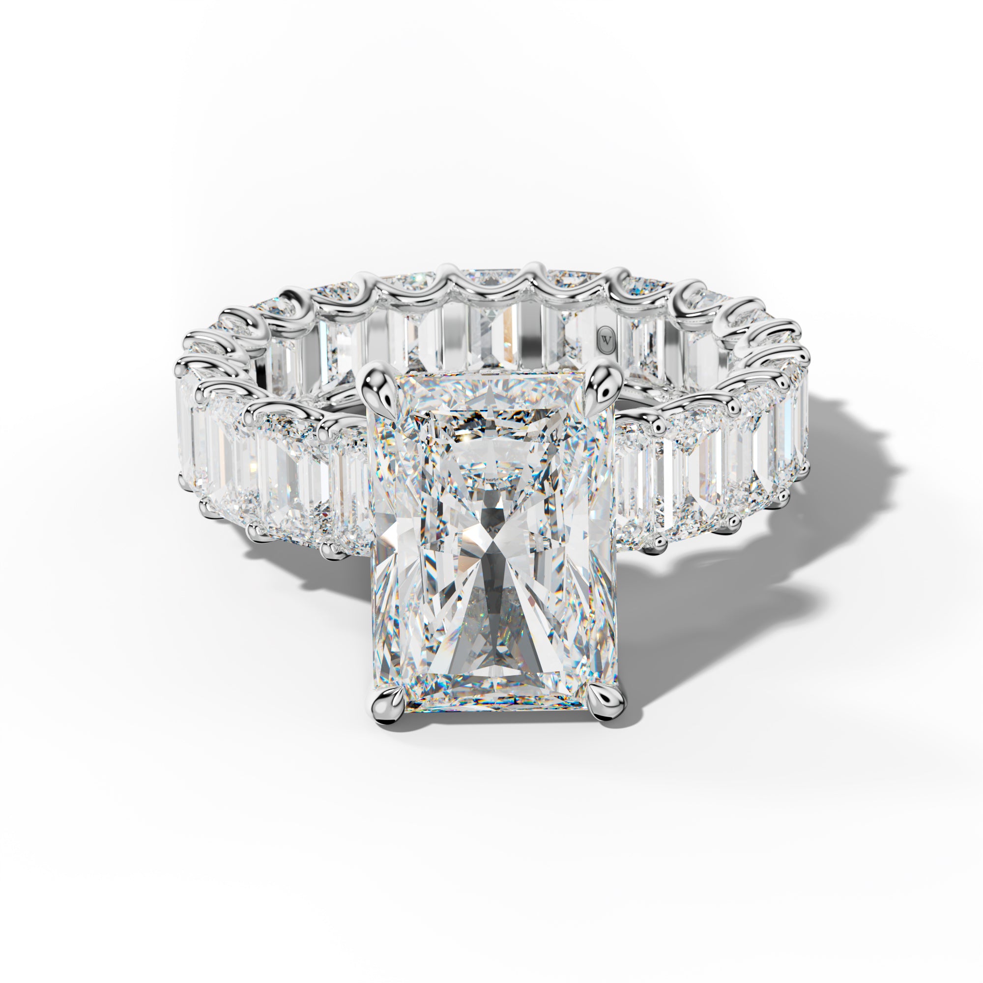 Seraphina Radiant Diamond Engagement Ring With Emerald Side Stones