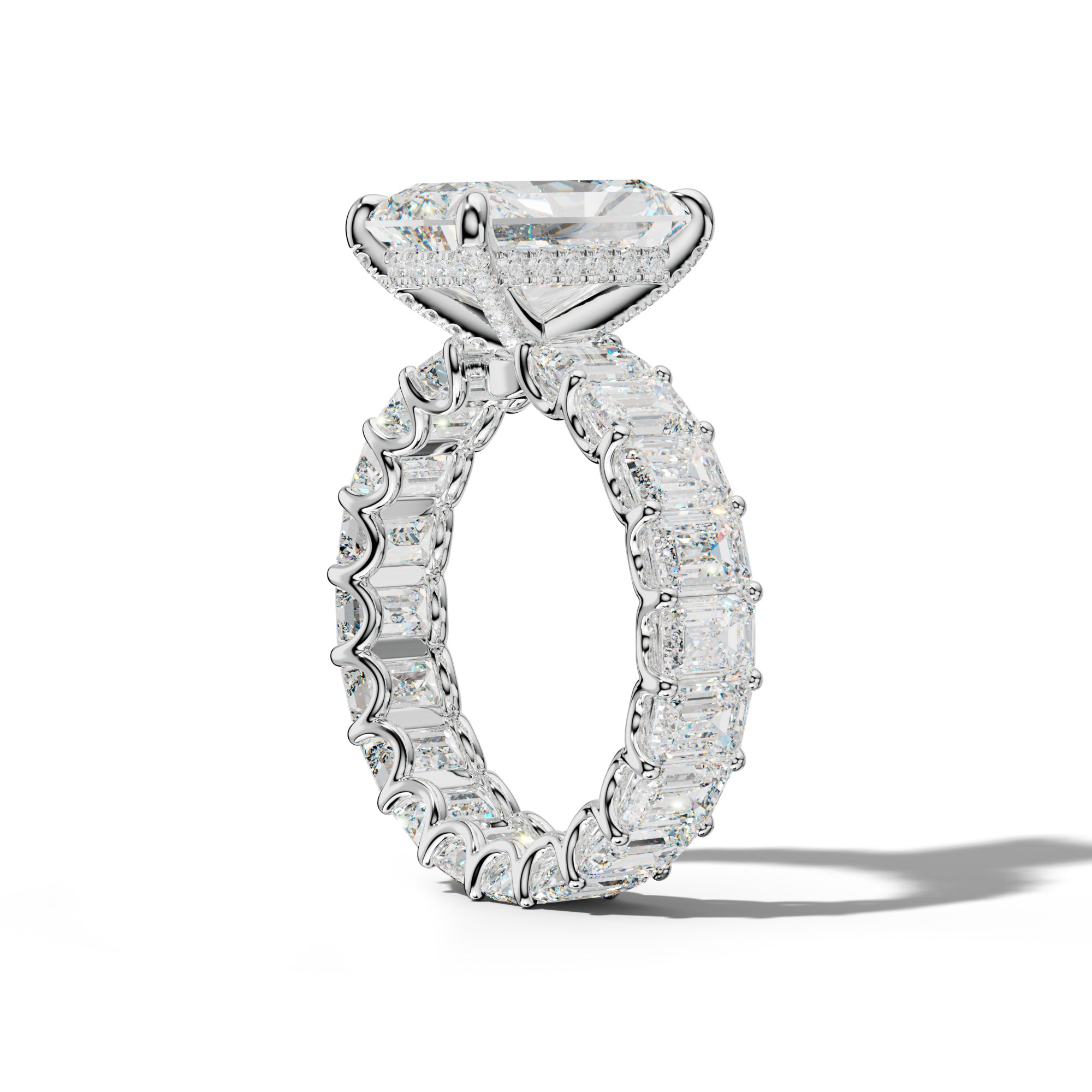 Seraphina Radiant Diamond Engagement Ring With Emerald Side Stones