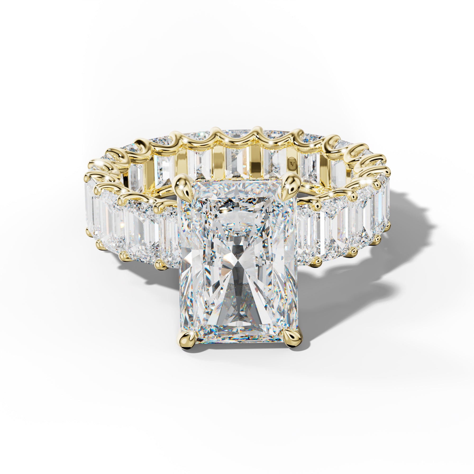 Seraphina Radiant Diamond Engagement Ring With Emerald Side Stones