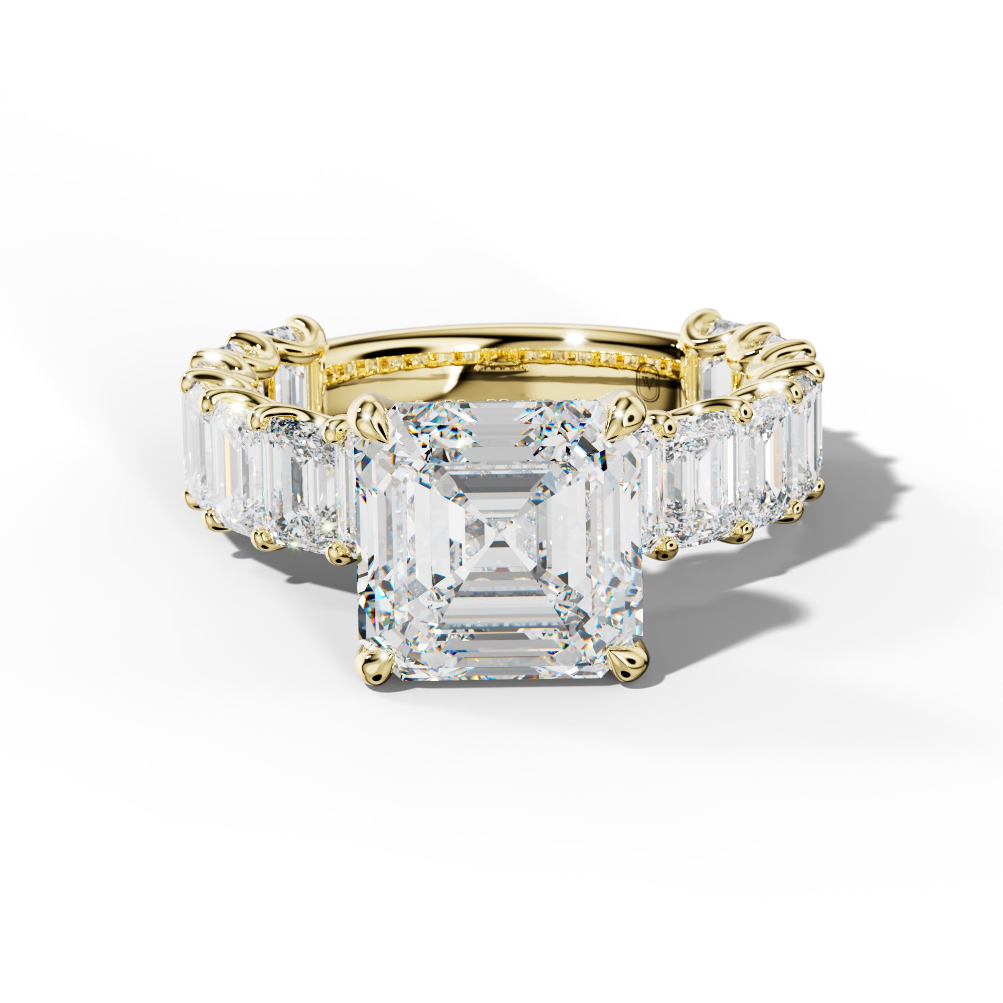 Vivienne Asscher Diamond Engagement Ring With Emerald Side Stones