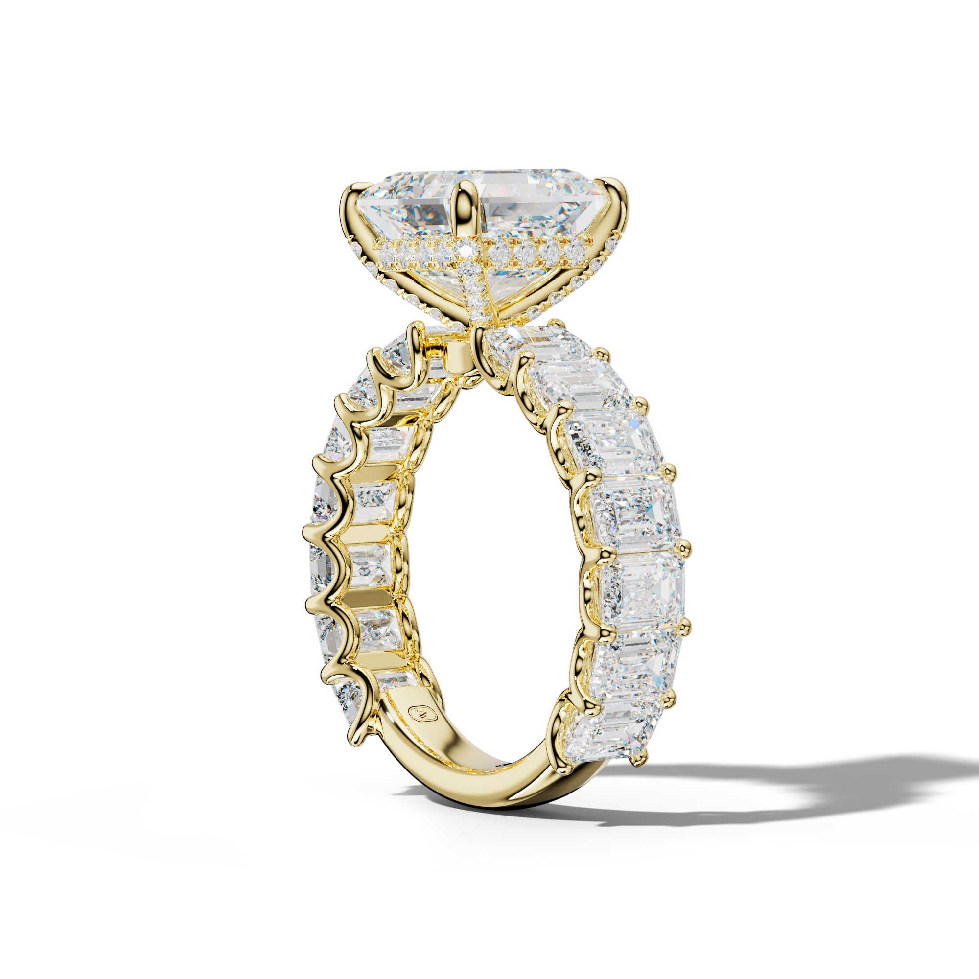 Vivienne Asscher Diamond Engagement Ring With Emerald Side Stones