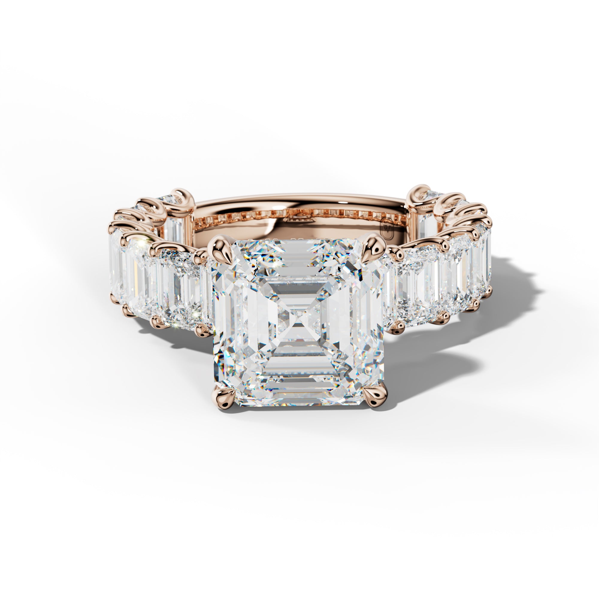 Vivienne Asscher Diamond Engagement Ring With Emerald Side Stones