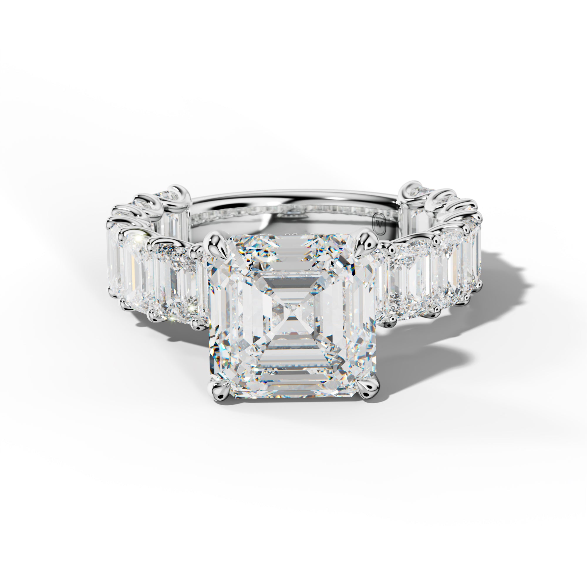 Vivienne Asscher Diamond Engagement Ring With Emerald Side Stones