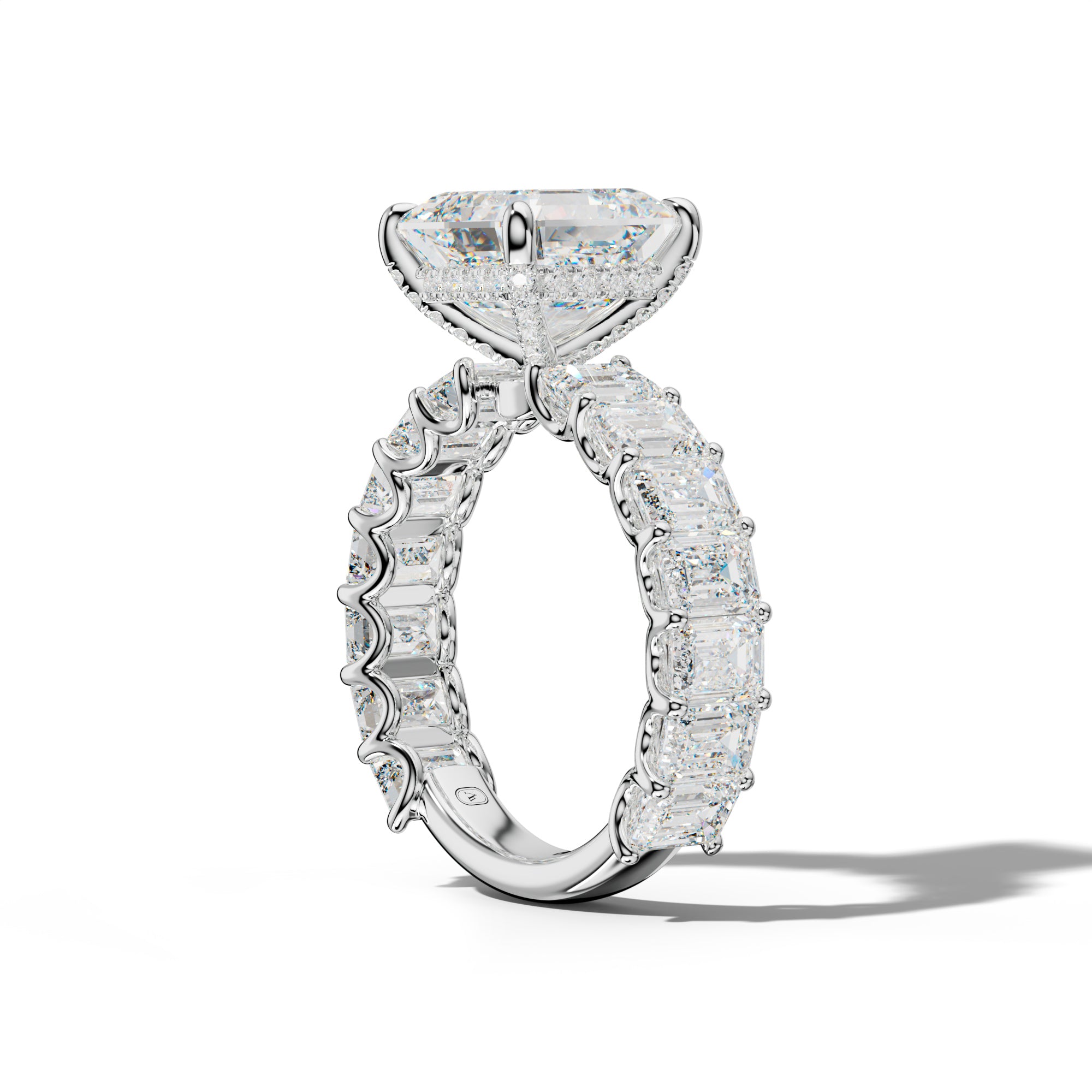 Vivienne Asscher Diamond Engagement Ring With Emerald Side Stones