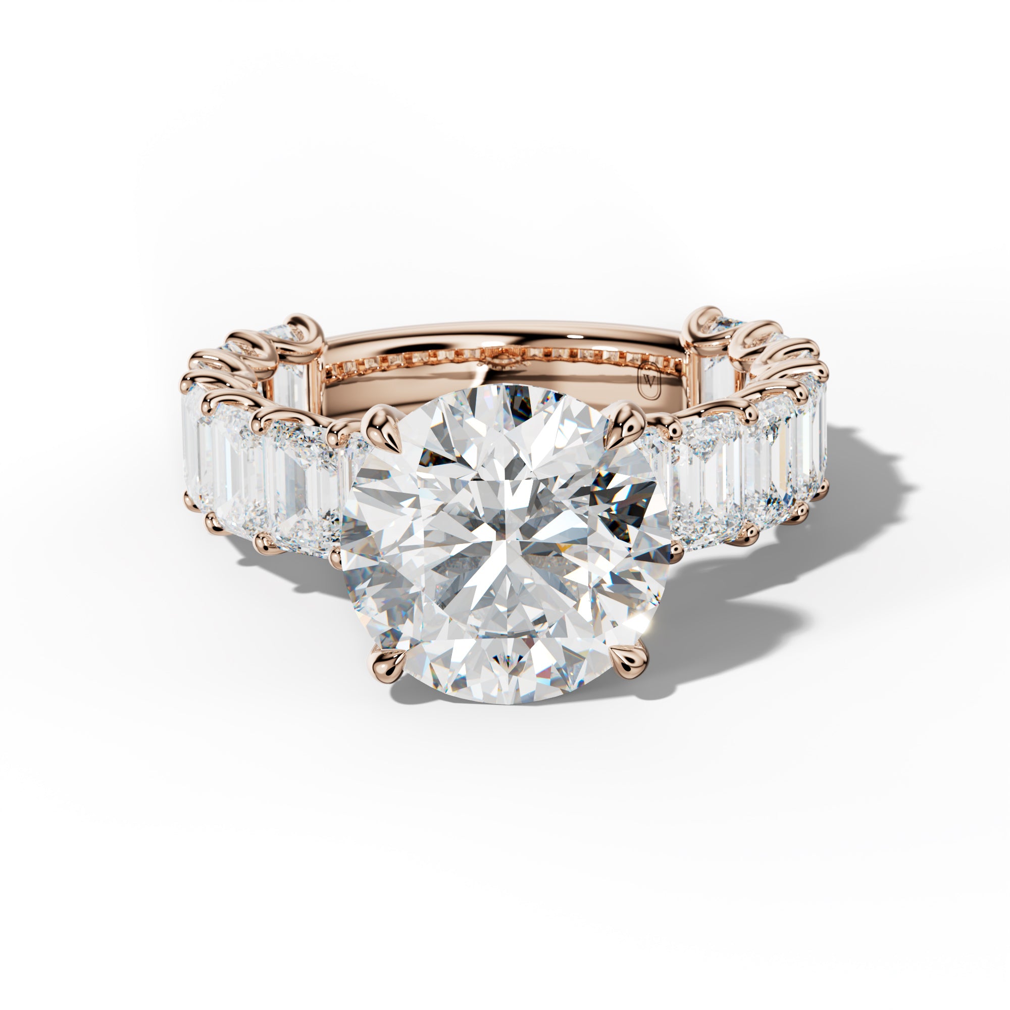 Vivienne Round Diamond  Engagement Ring With Emerald Side Stones