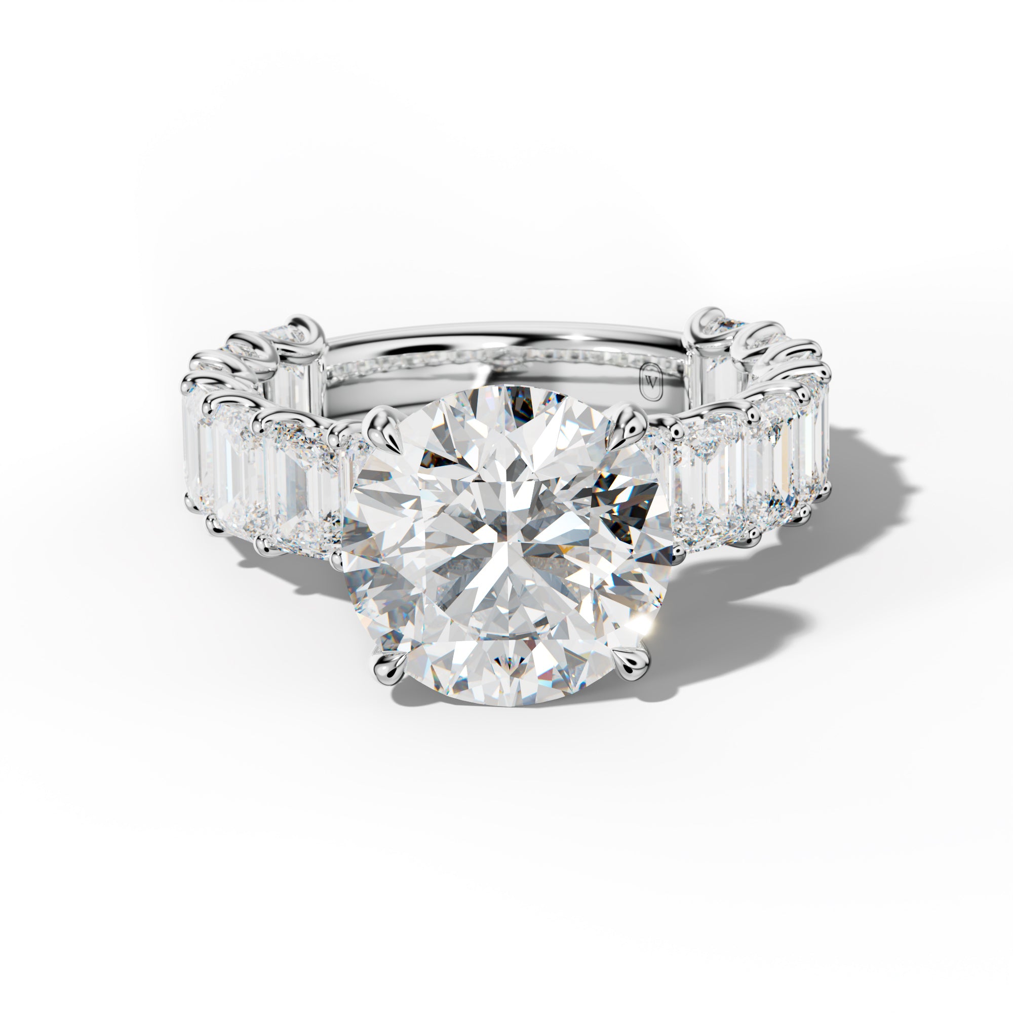 Vivienne Round Diamond  Engagement Ring With Emerald Side Stones
