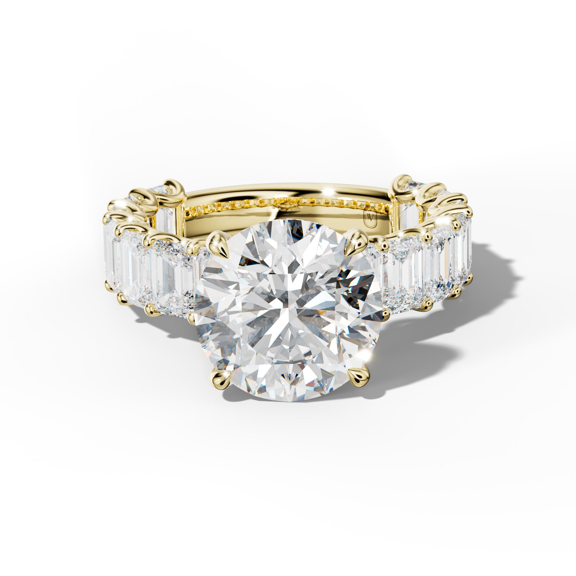 Vivienne Round Diamond  Engagement Ring With Emerald Side Stones