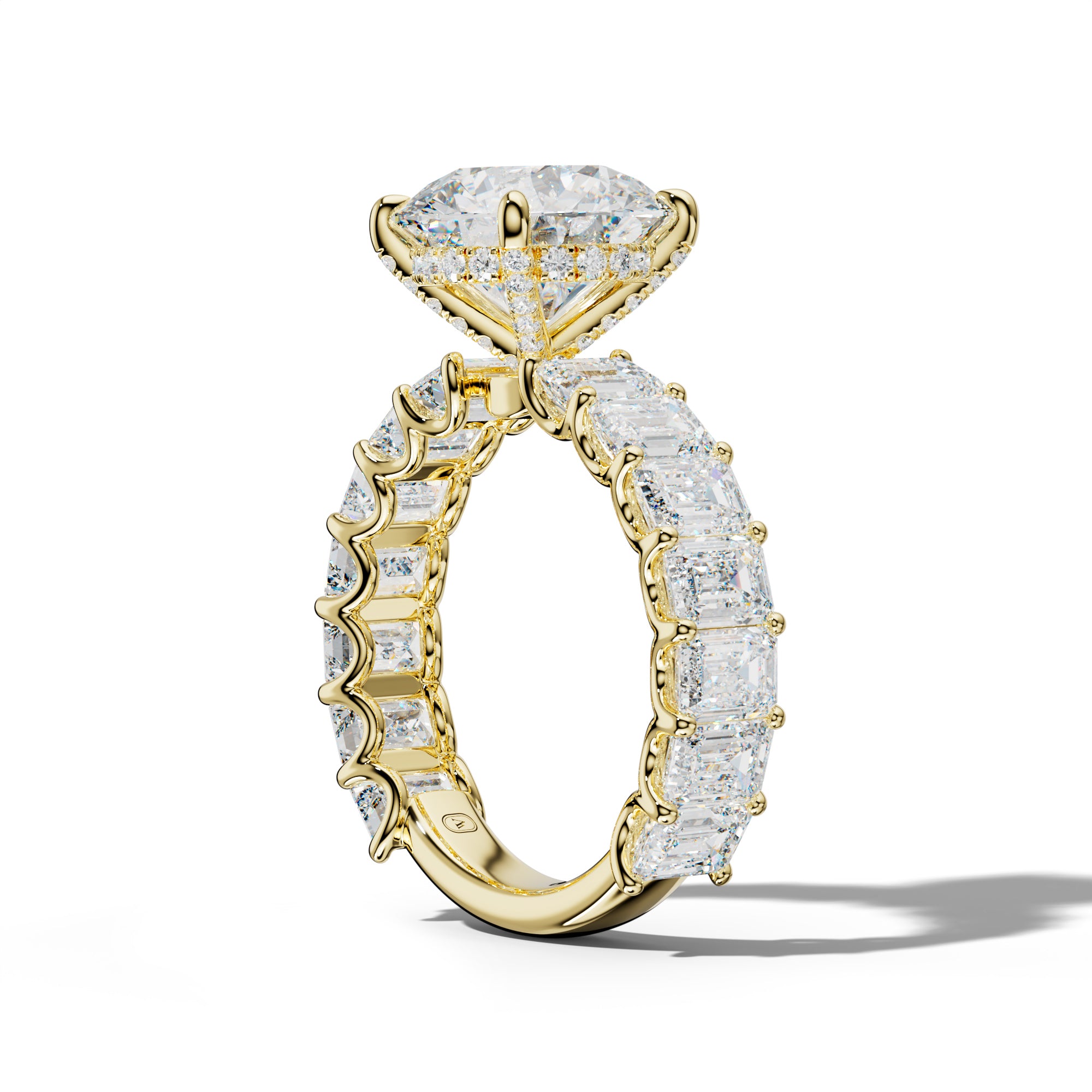 Vivienne Round Diamond  Engagement Ring With Emerald Side Stones