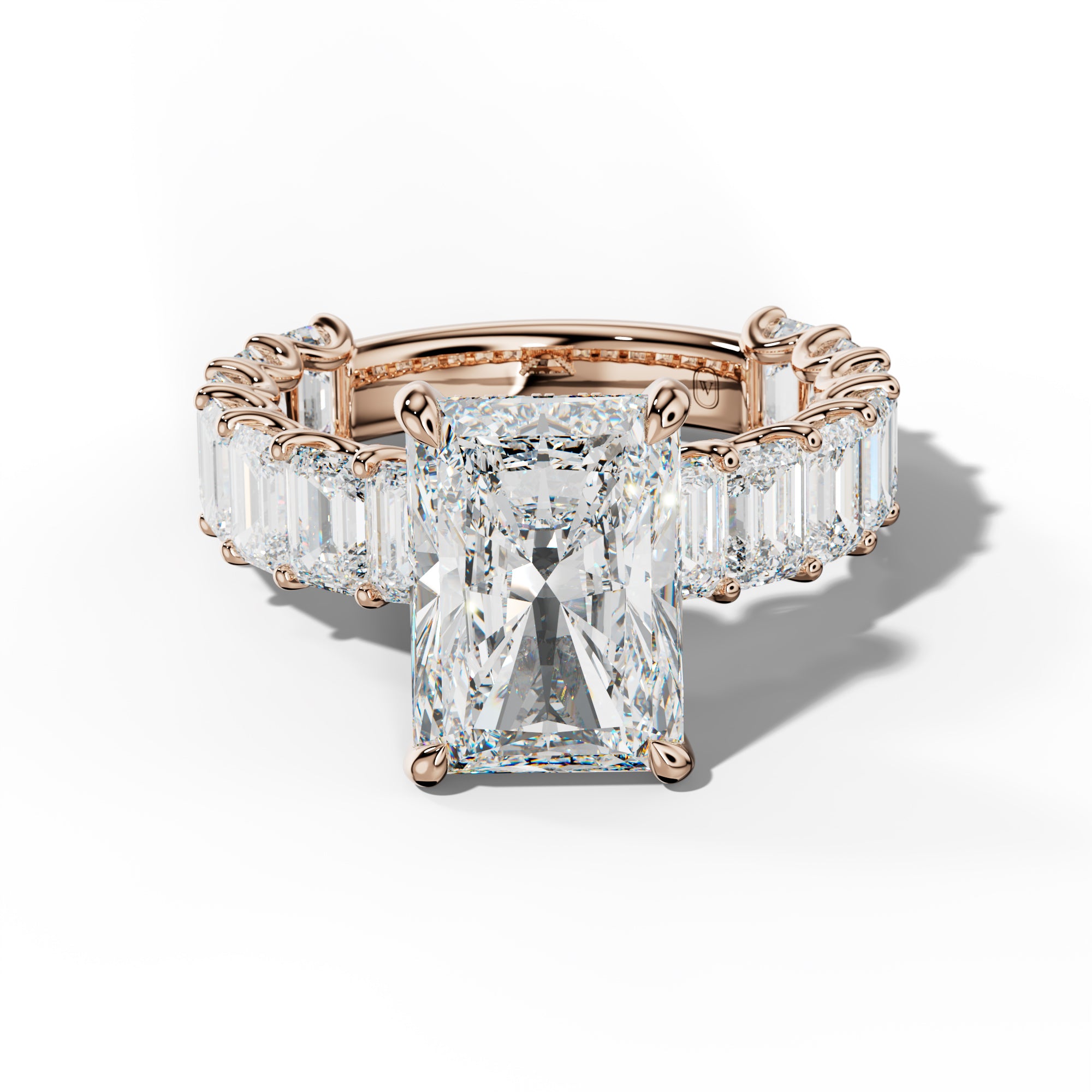 Vivienne Radiant Diamond Engagement Ring With Emerald Side Stones