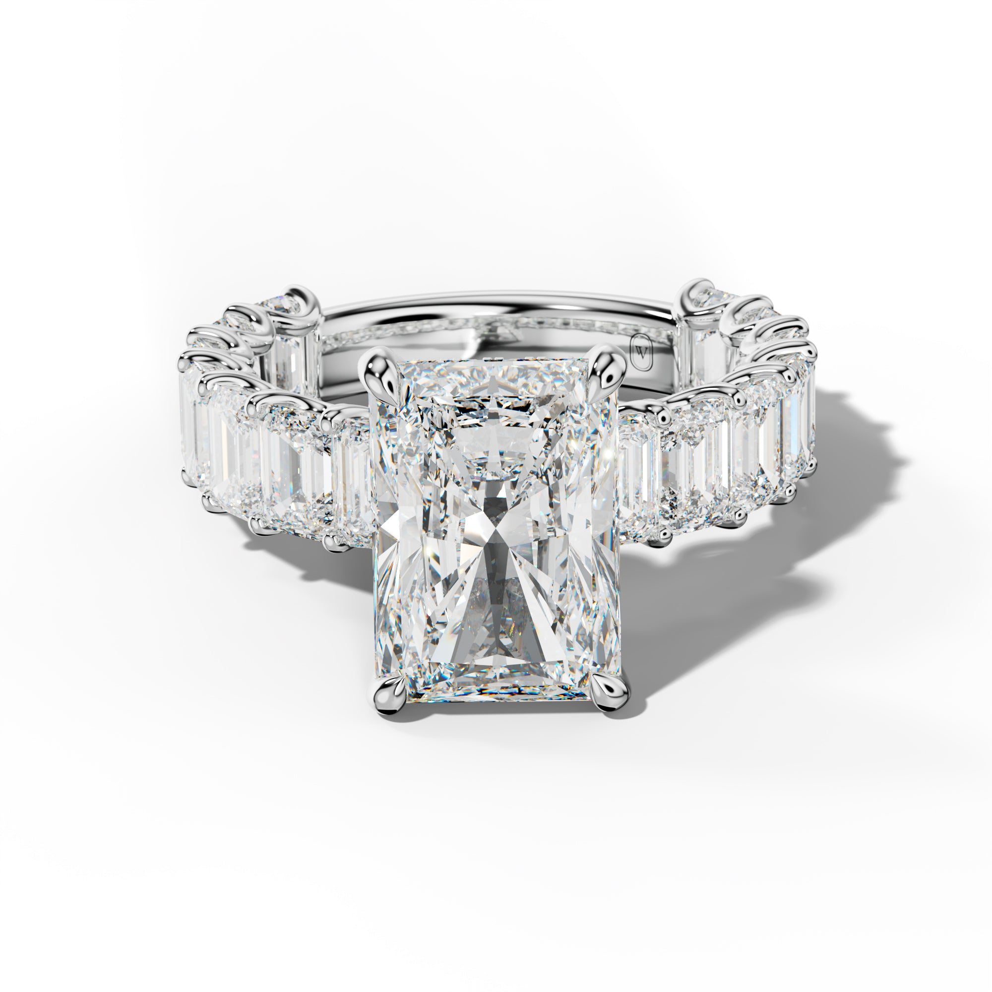 Vivienne Radiant Diamond Engagement Ring With Emerald Side Stones