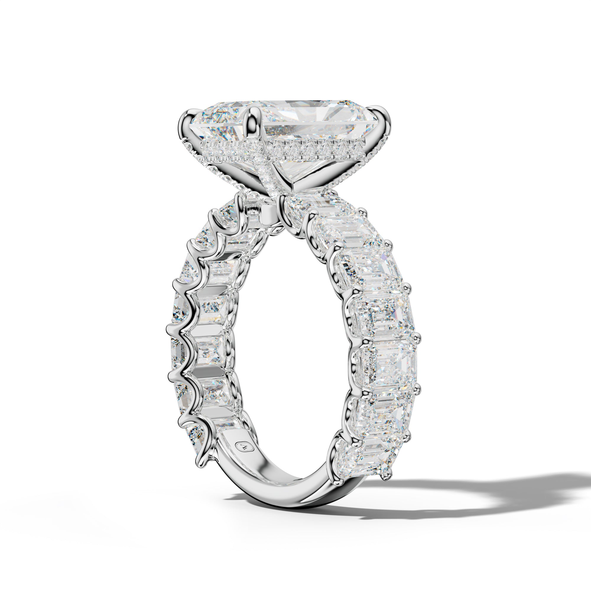 Vivienne Radiant Diamond Engagement Ring With Emerald Side Stones