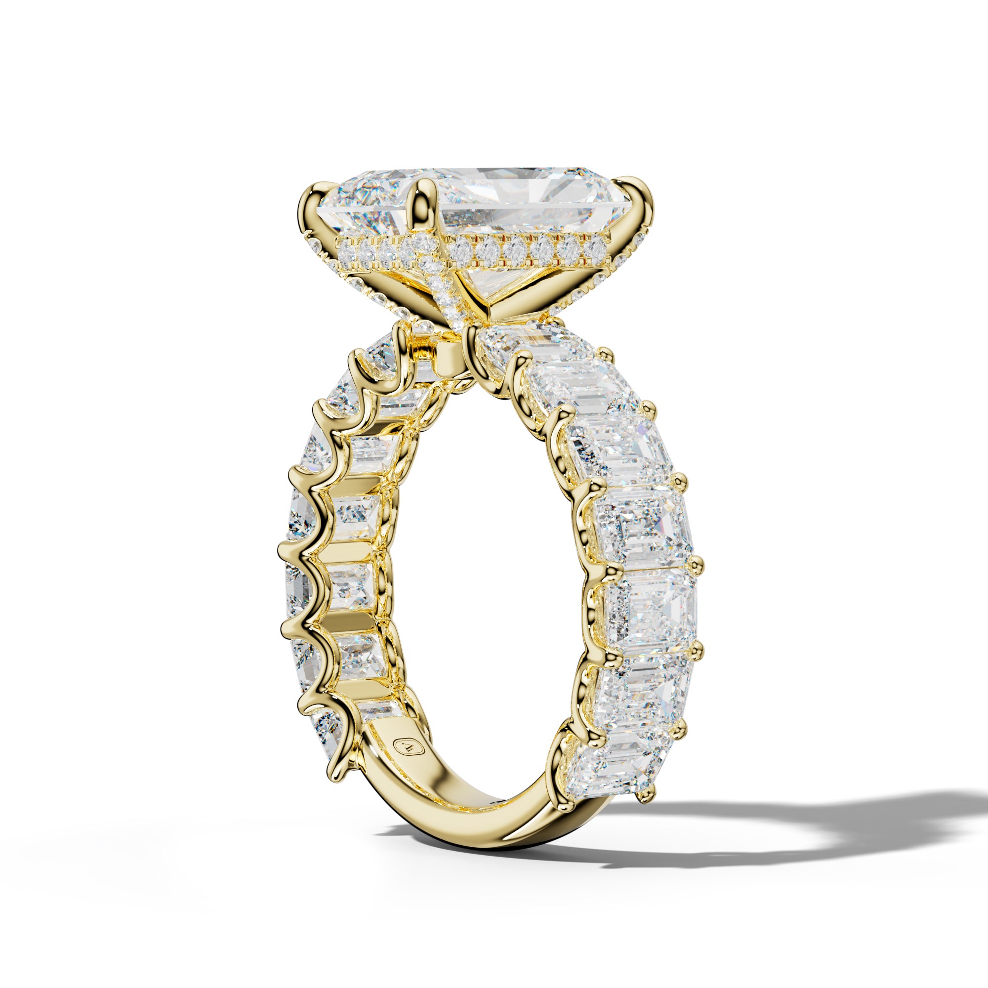 Vivienne Radiant Diamond Engagement Ring With Emerald Side Stones
