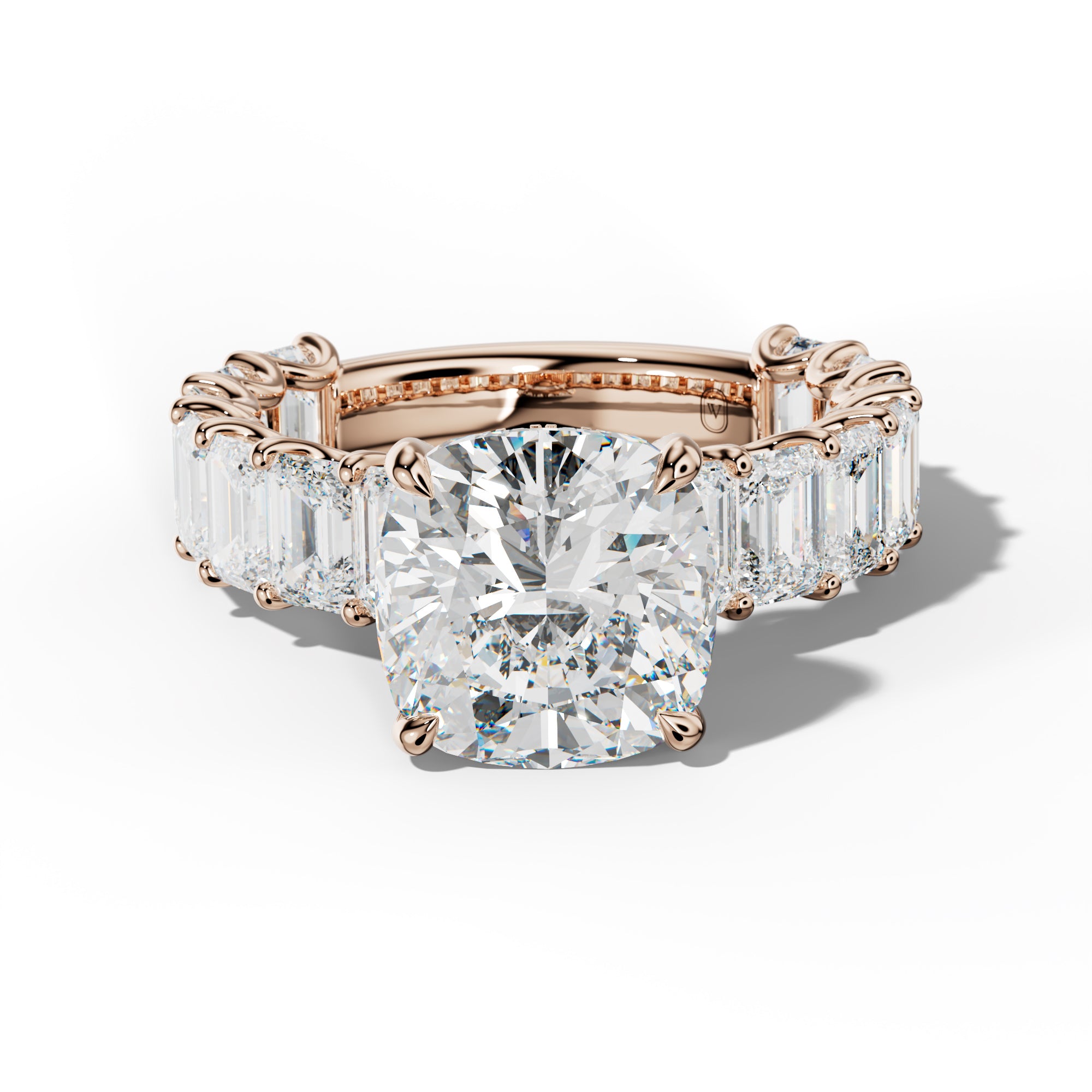 Vivienne Cushion Diamond Engagement Ring With Emerald Side Stones