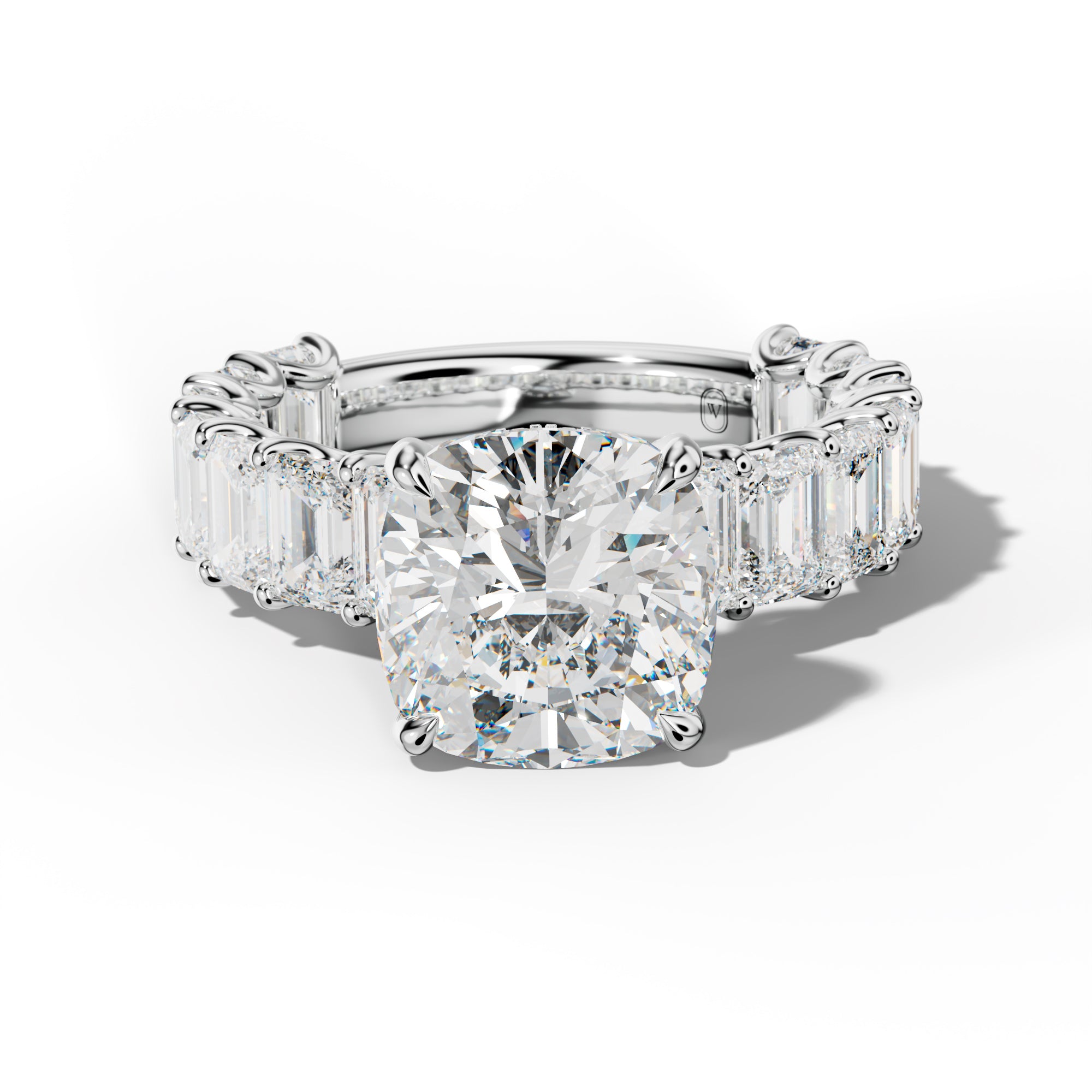 Vivienne Cushion Diamond Engagement Ring With Emerald Side Stones